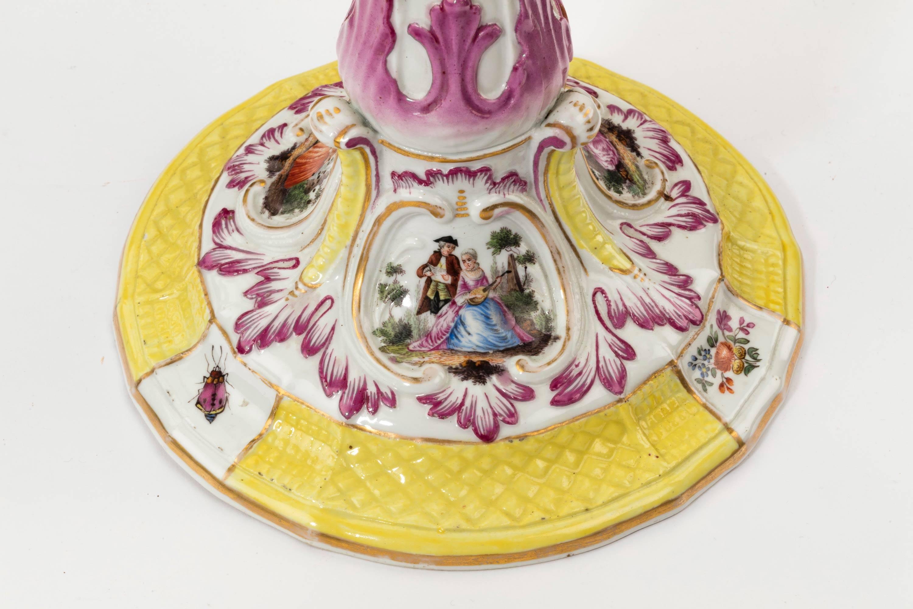 19th Century Pair of Meissen Porcelain Shaped Candlesticks