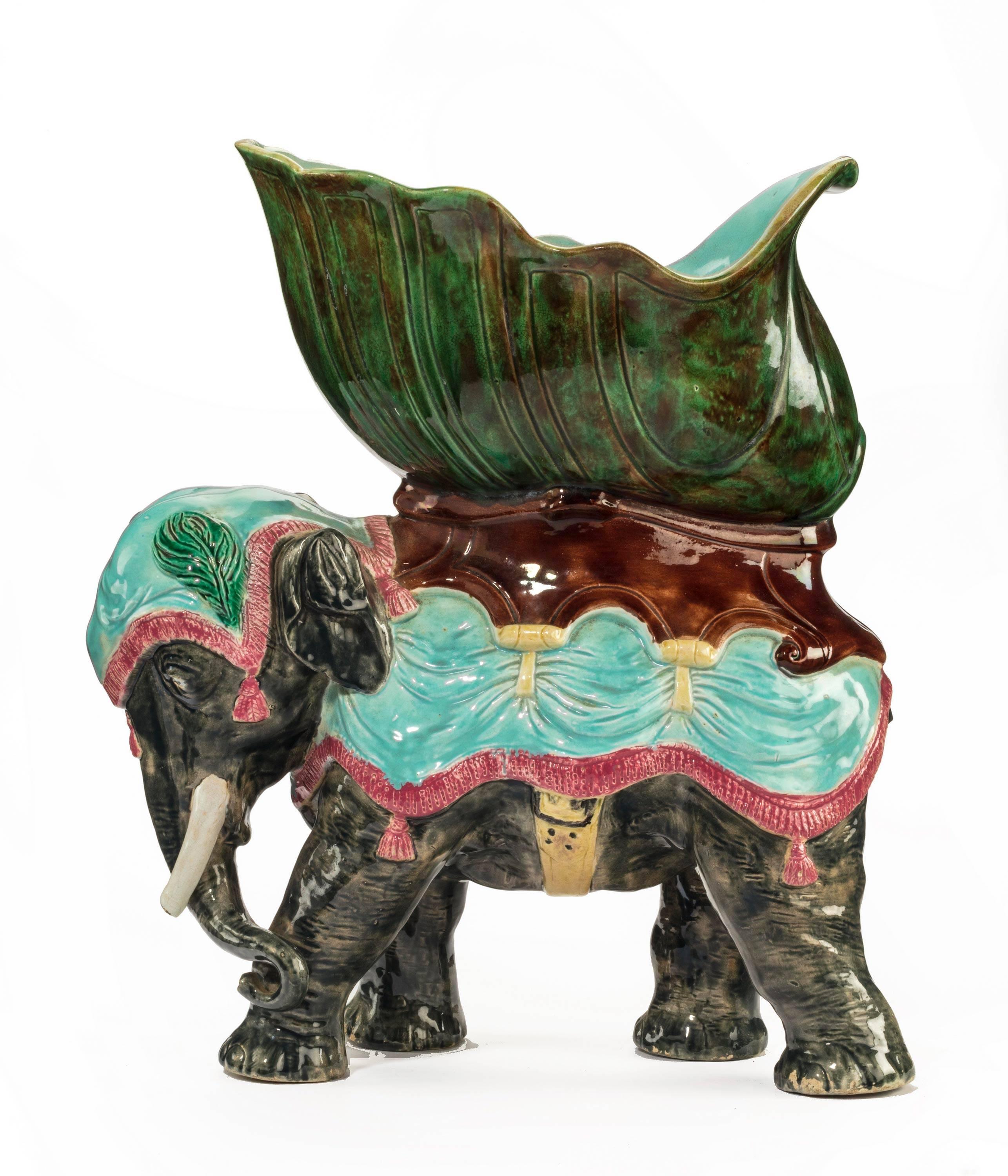 Late 19th Century Majolica Pottery Elephant Caparisoned with Jardinière 2