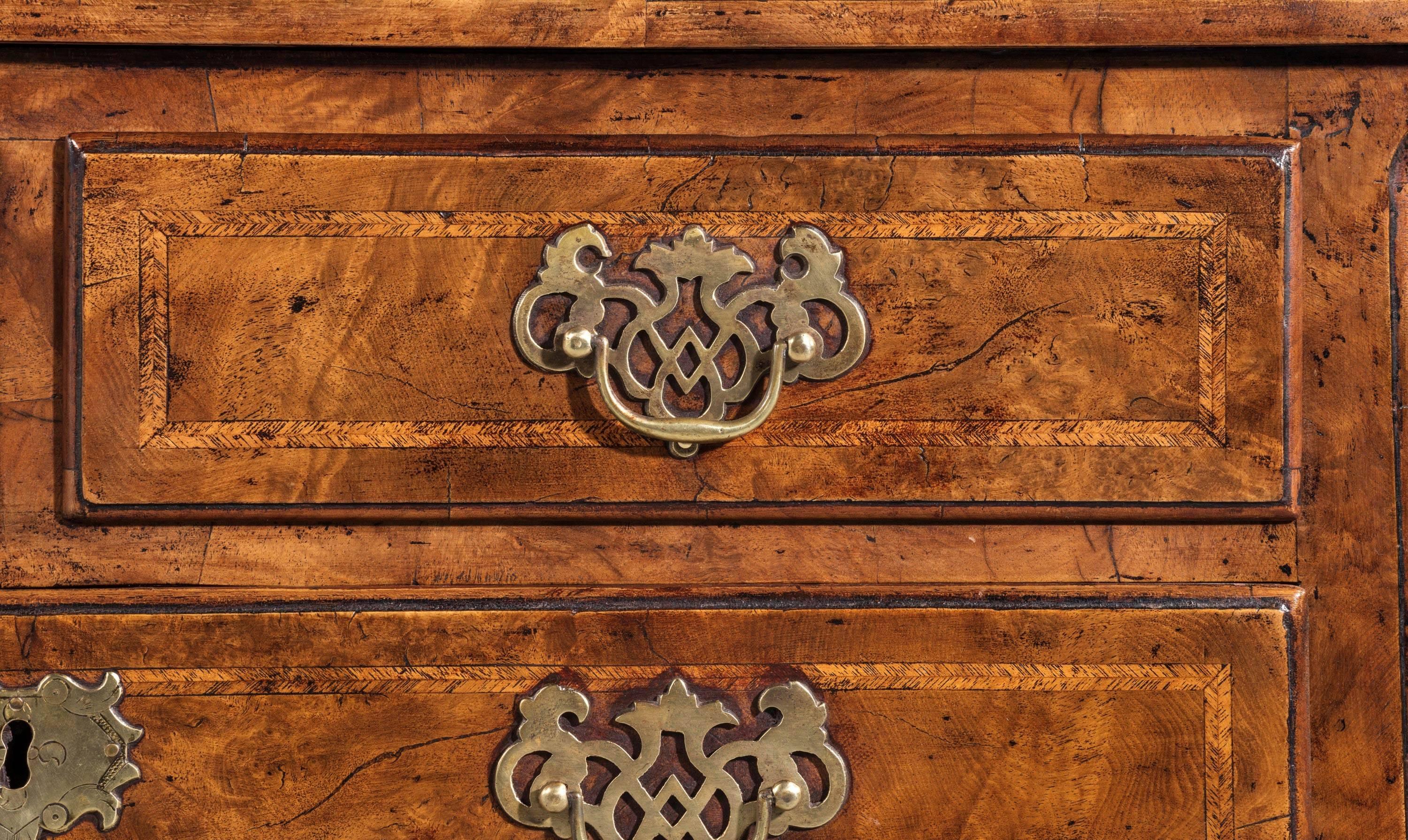 Pair of George I Period Walnut Lowboys with Herringbone Inlay 1