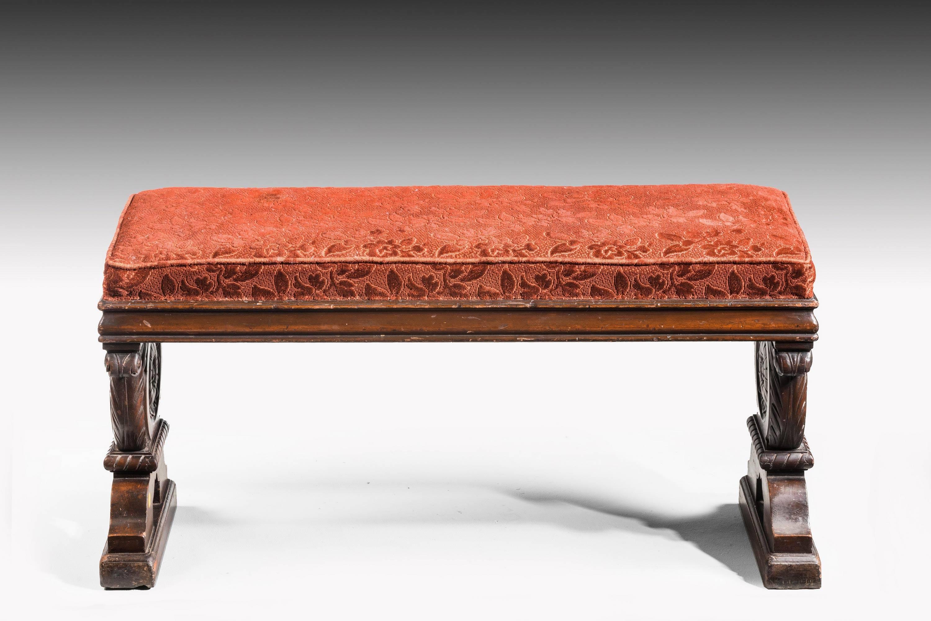 English Mid-19th Century Upholstered Mahogany Double Stool