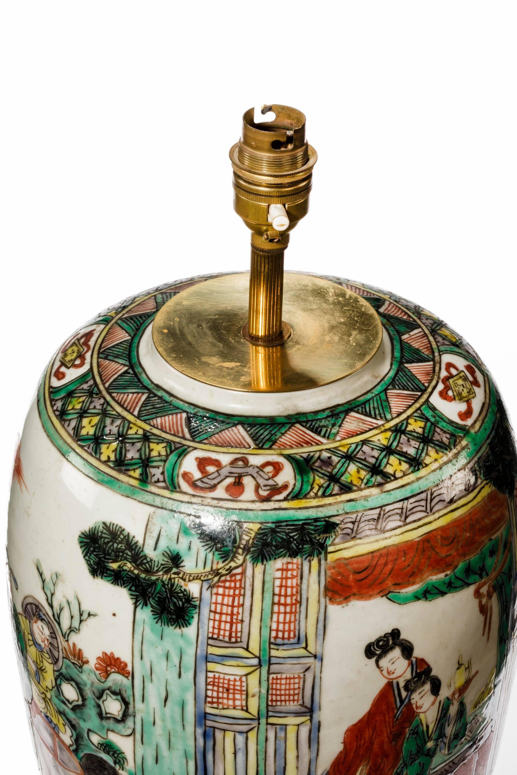 Early 20th Century Famille Verte Vase Lamp 2