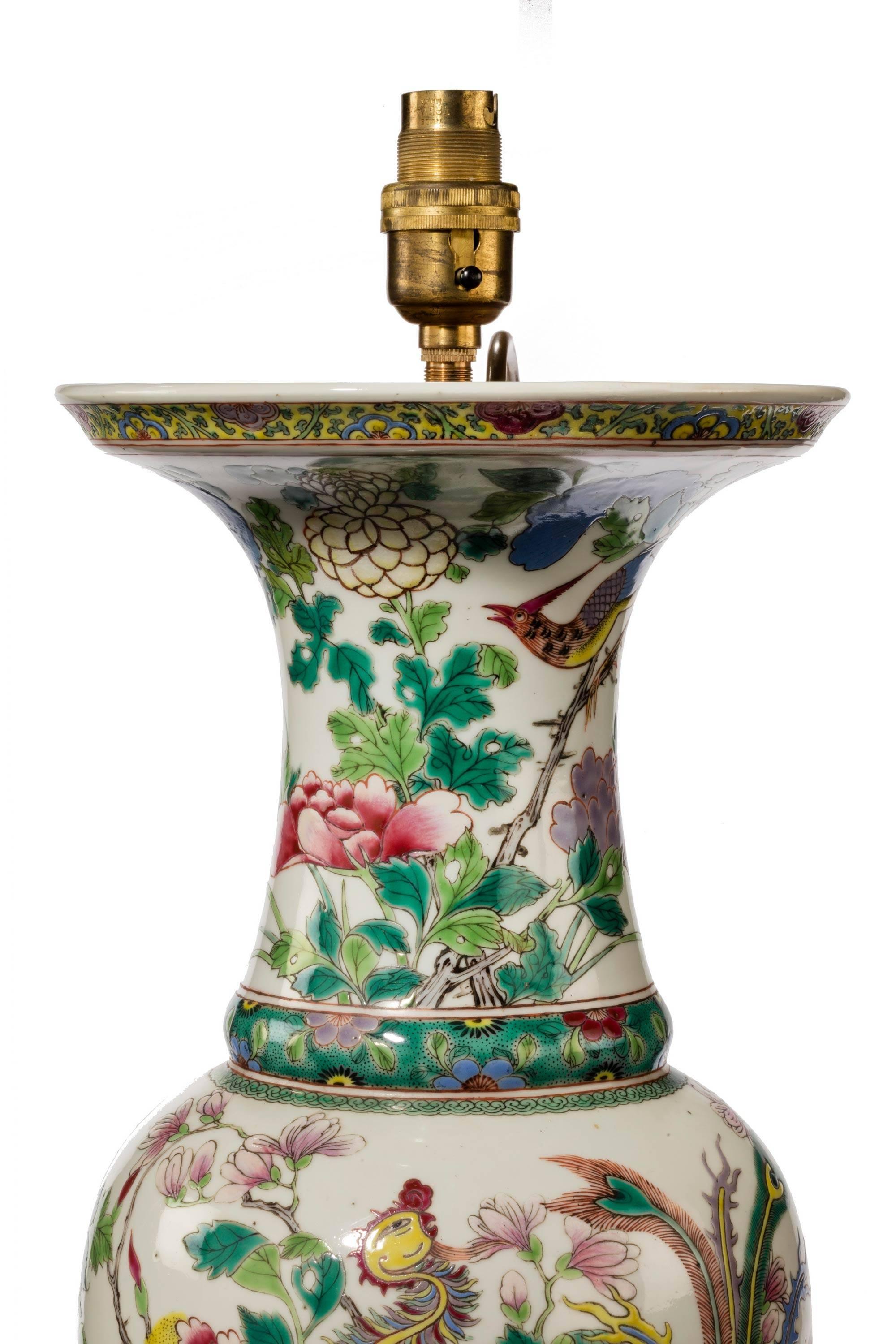 Mid-20th Century Chinese Porcelain Vase Lamp with a Flared Top 1