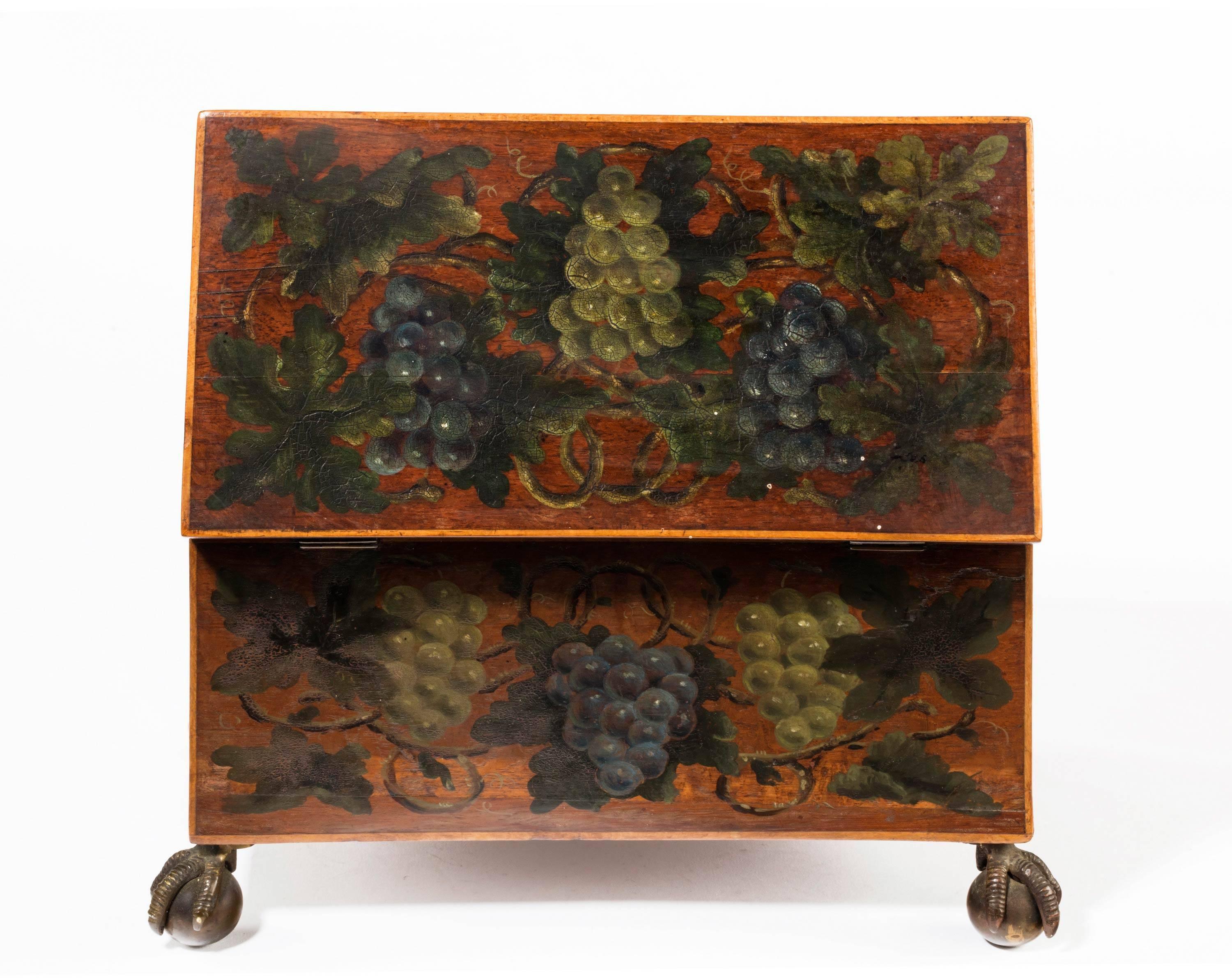George III Period Mahogany Box Painted with Grapes and Foliage 1