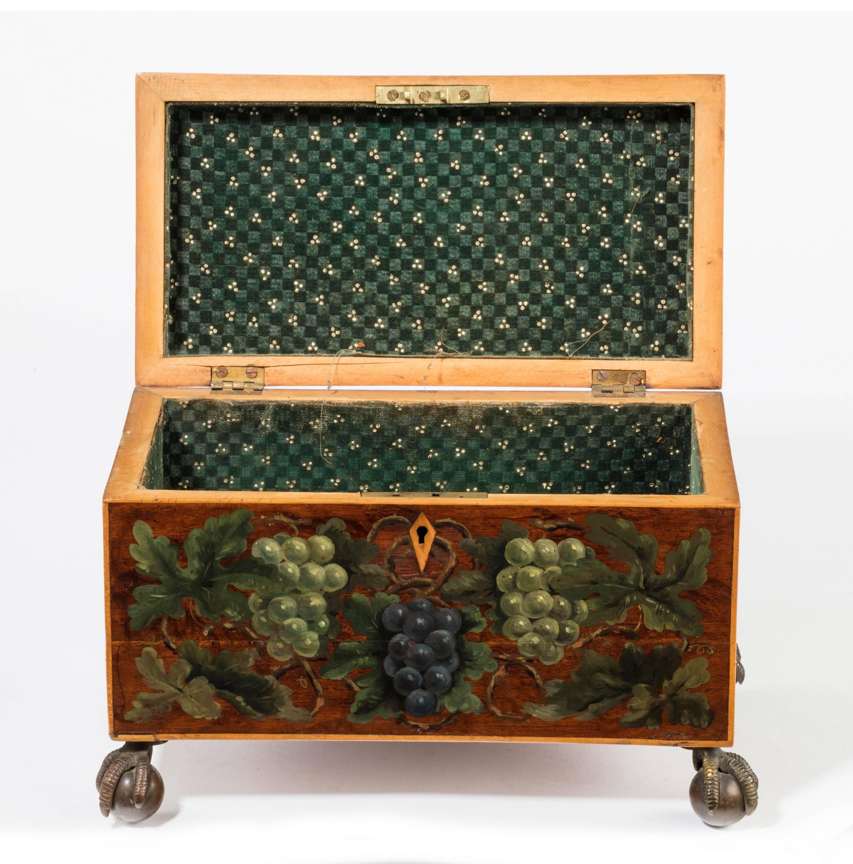 English George III Period Mahogany Box Painted with Grapes and Foliage