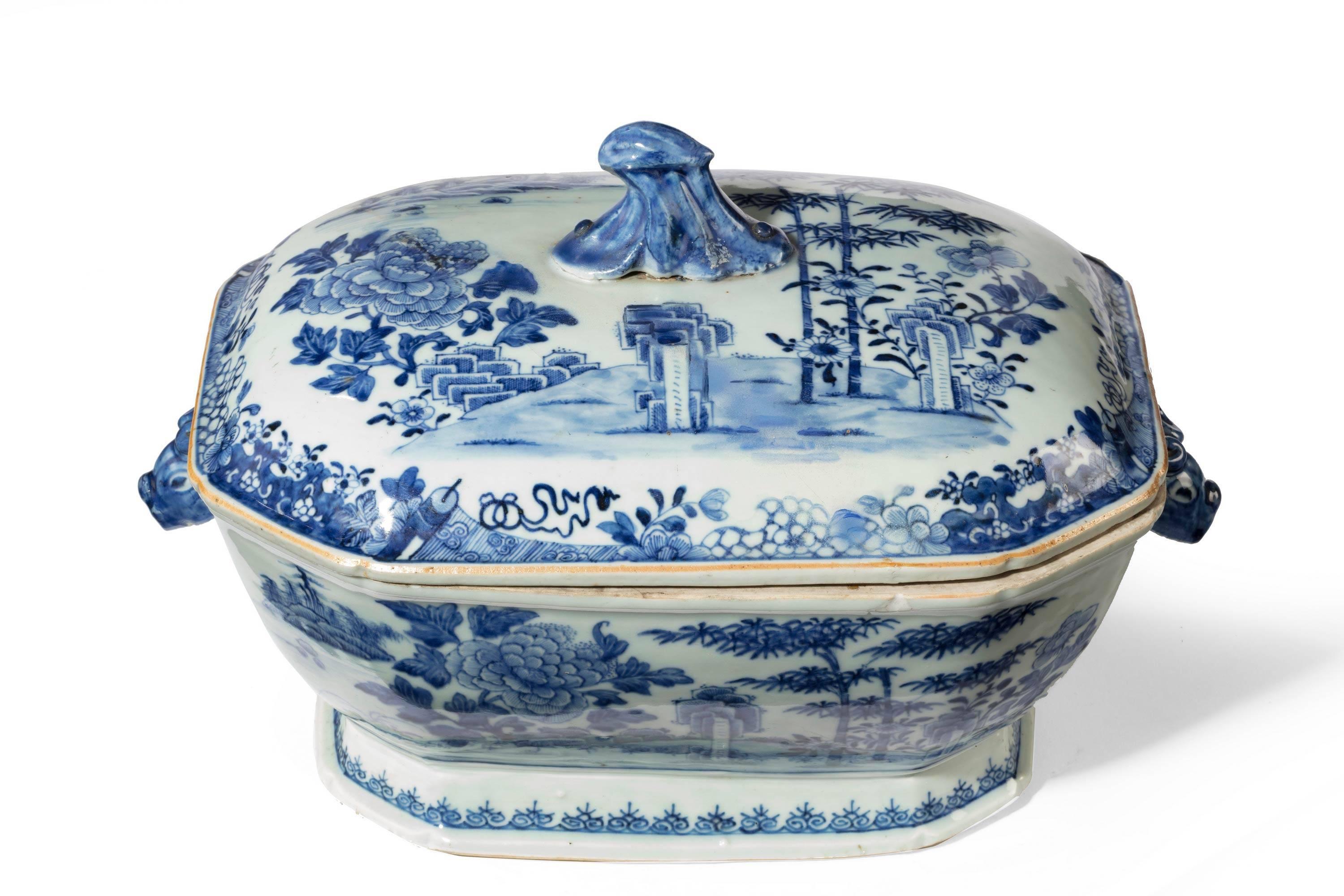 blue and white tureen