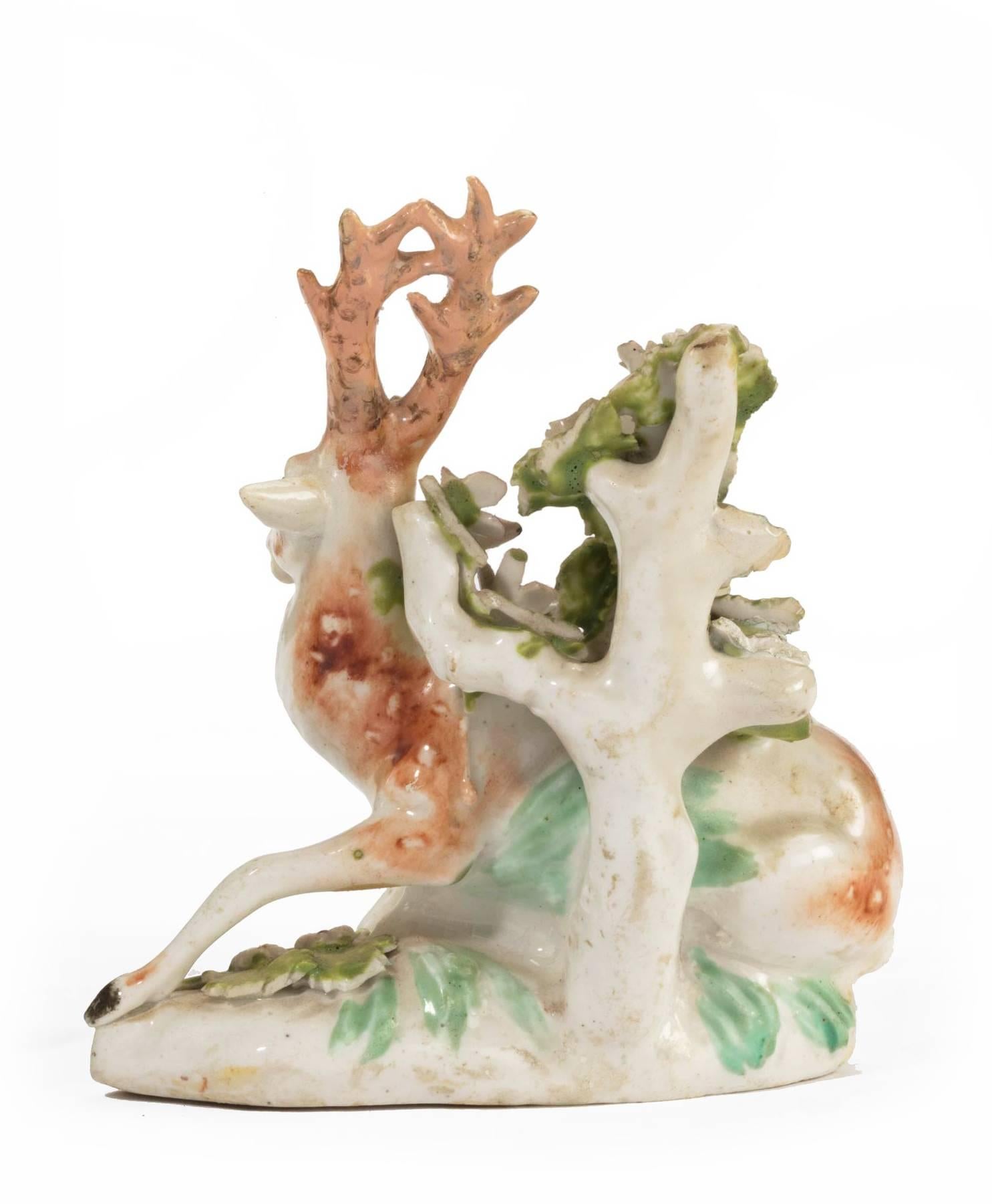 English Late 19th Century Staffordshire Pottery Model of a Recumbent Stag