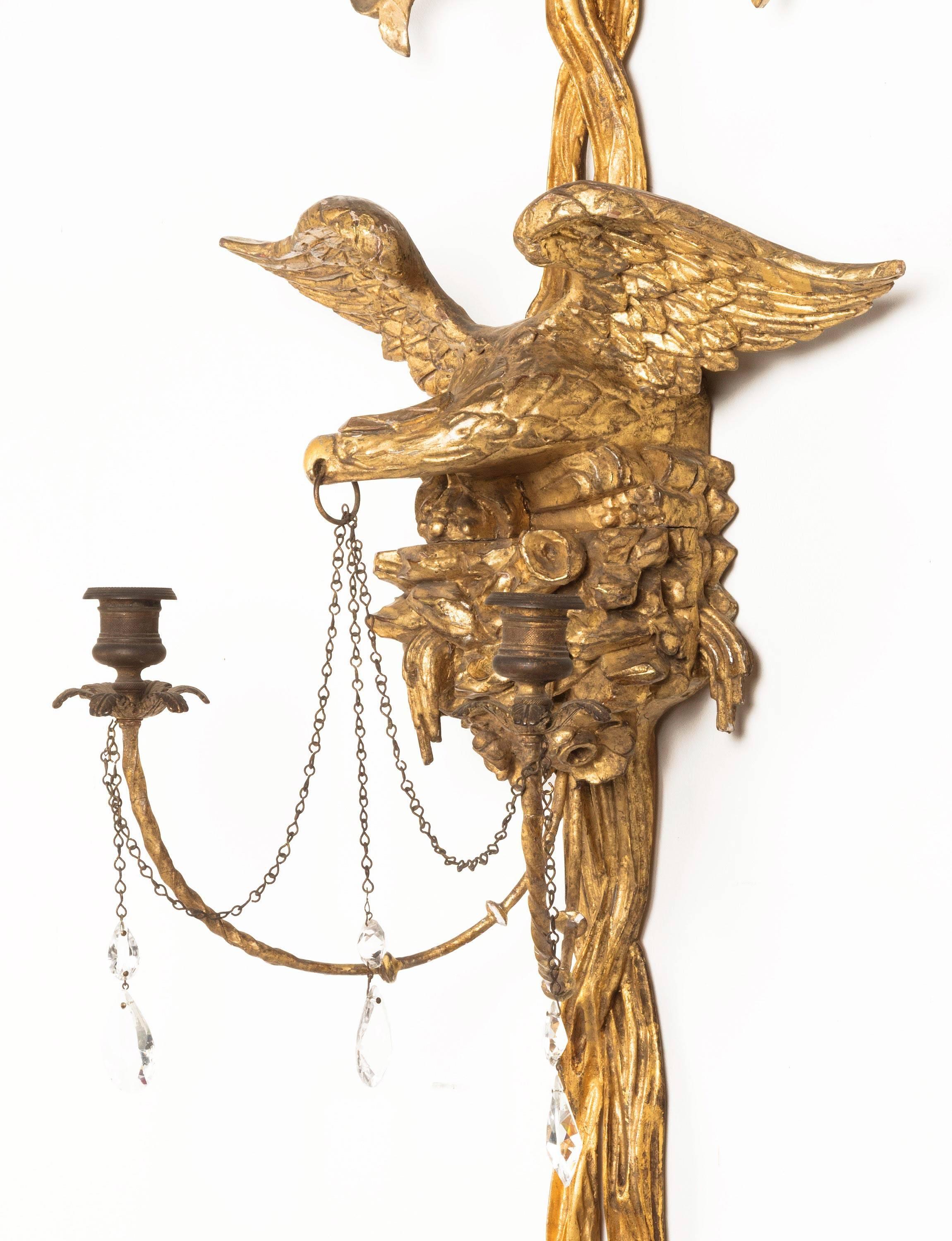 English Pair of Regency Period Wall Lights the Eagle In-Flight