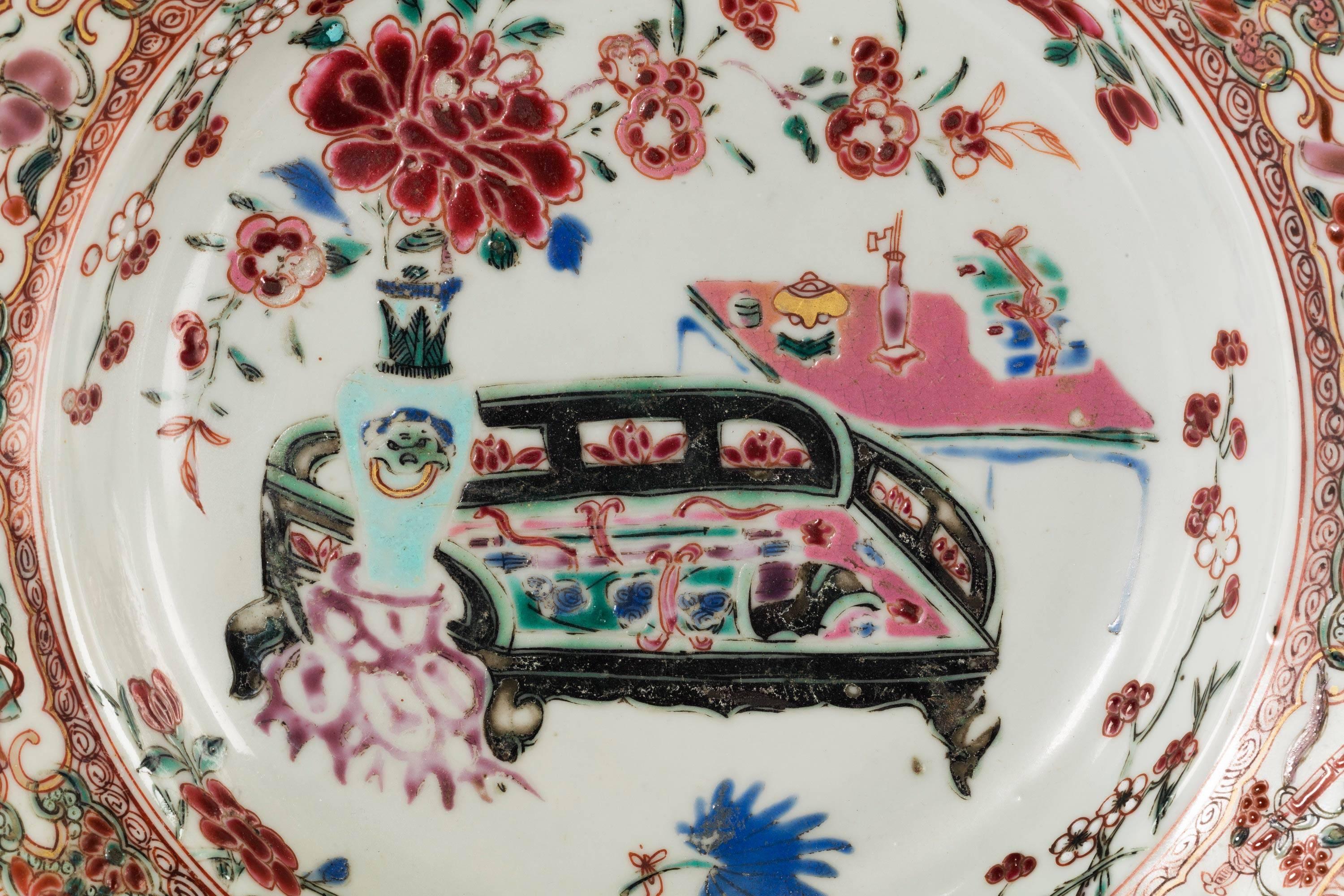 Chinese Mid-19th Century Painted and Gilded Cantonese Famille Rose Dish