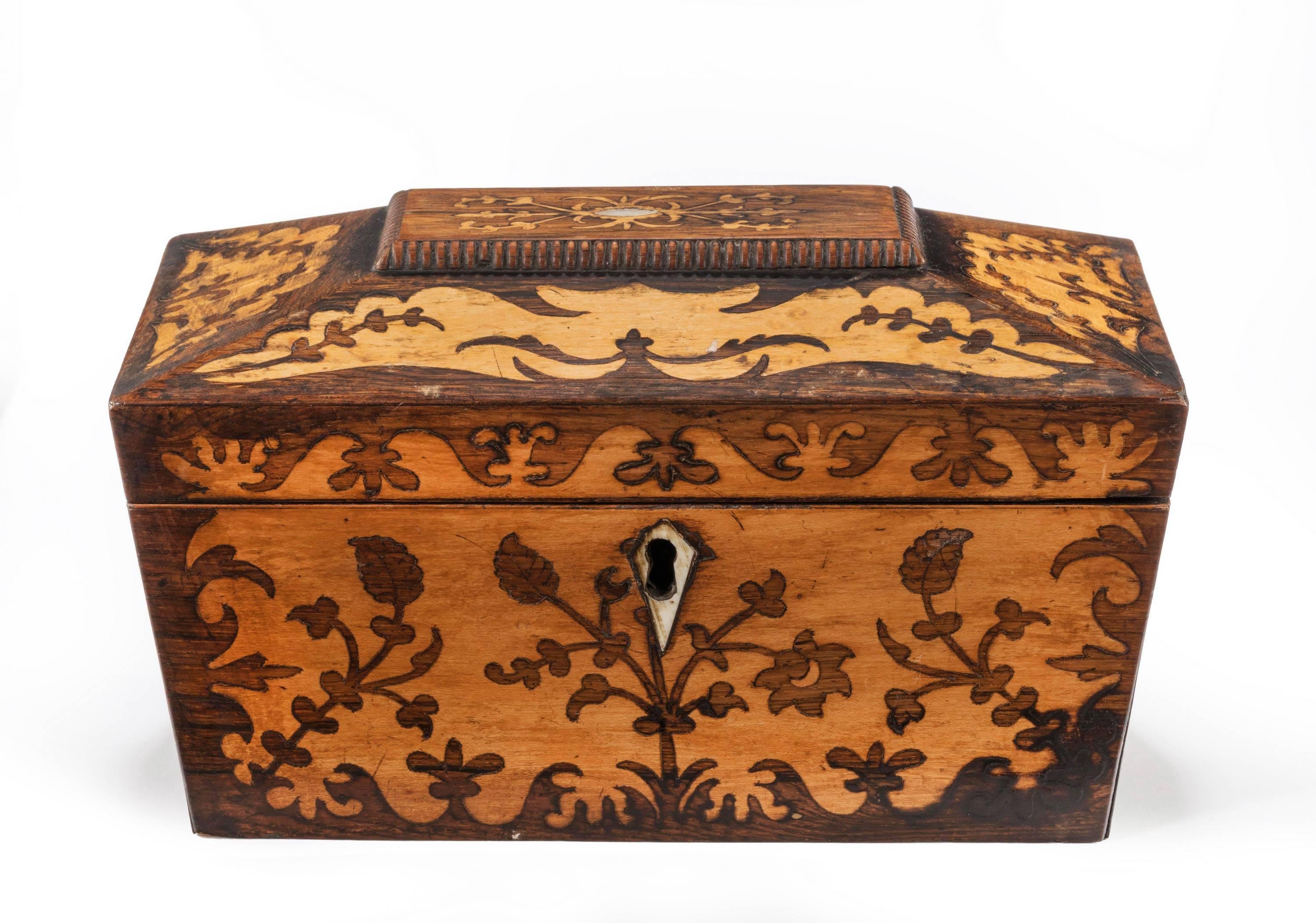 Regency Period Satinwood Marquetry Inlaid Caddy In Excellent Condition In Peterborough, Northamptonshire