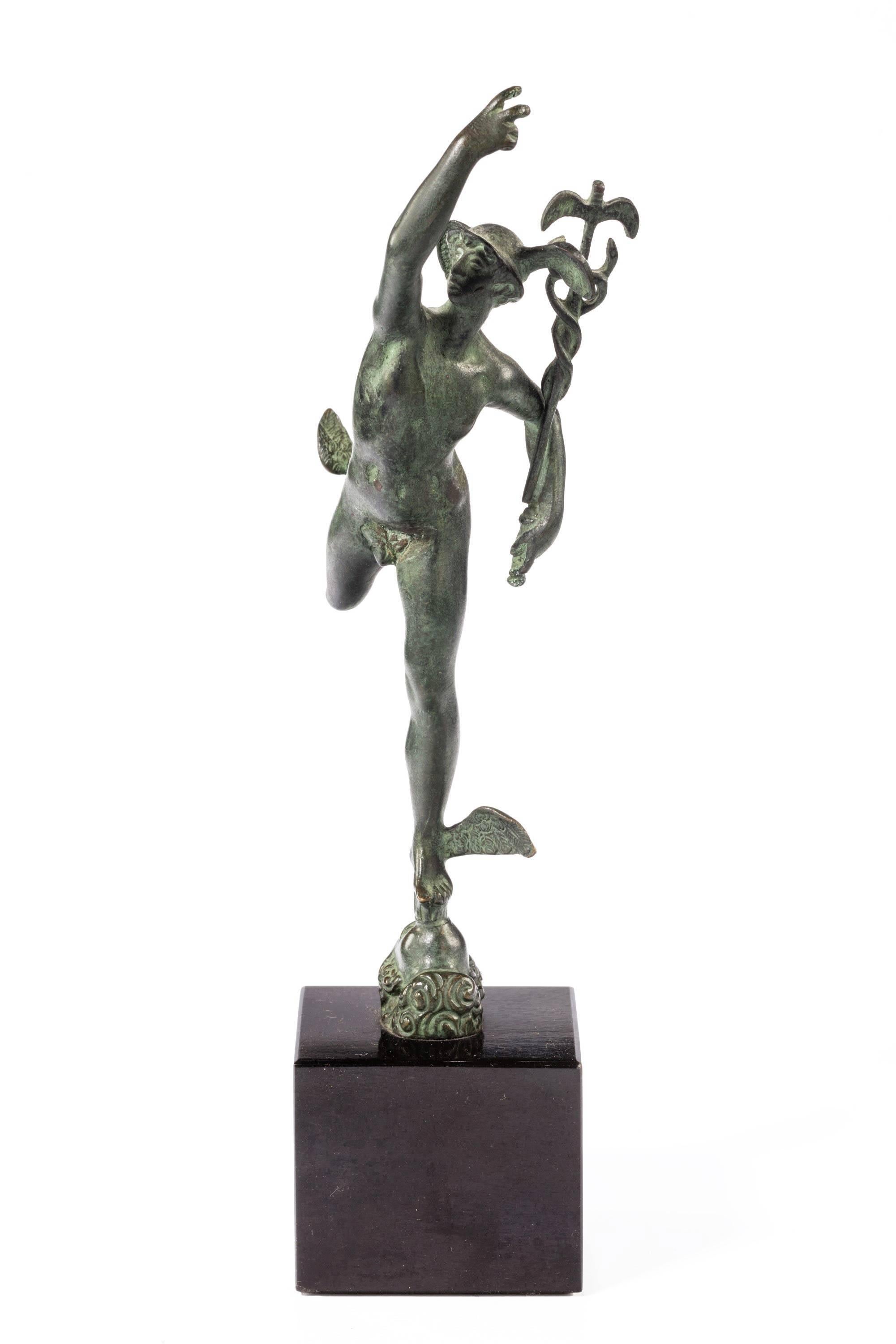 Early 19th Century Dark Green Patinated Bronze Grand Tour Figure of Mercury 1