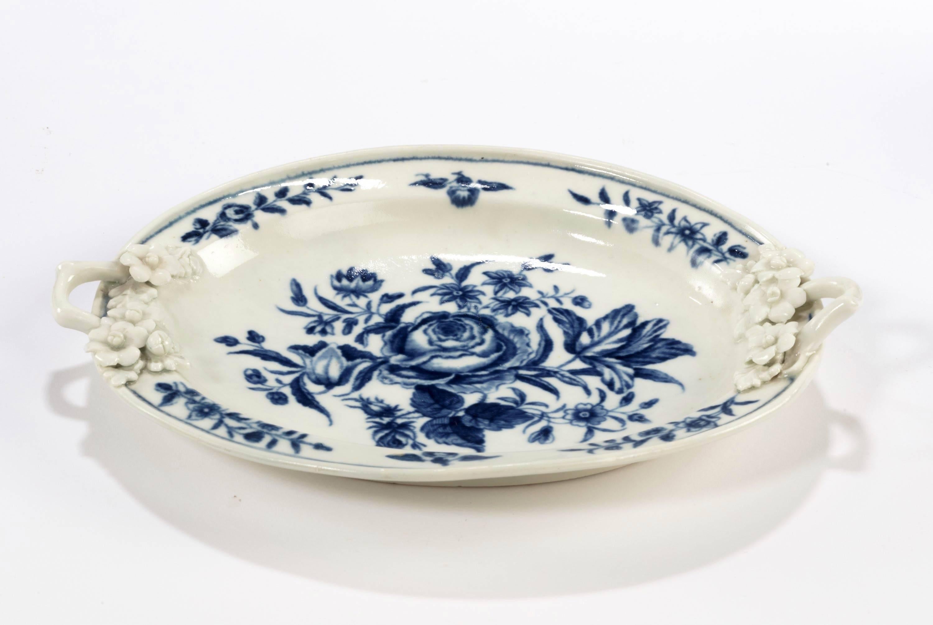 Late 18th Century, Worcester Blue and White Printed Oval Butter Tub 1