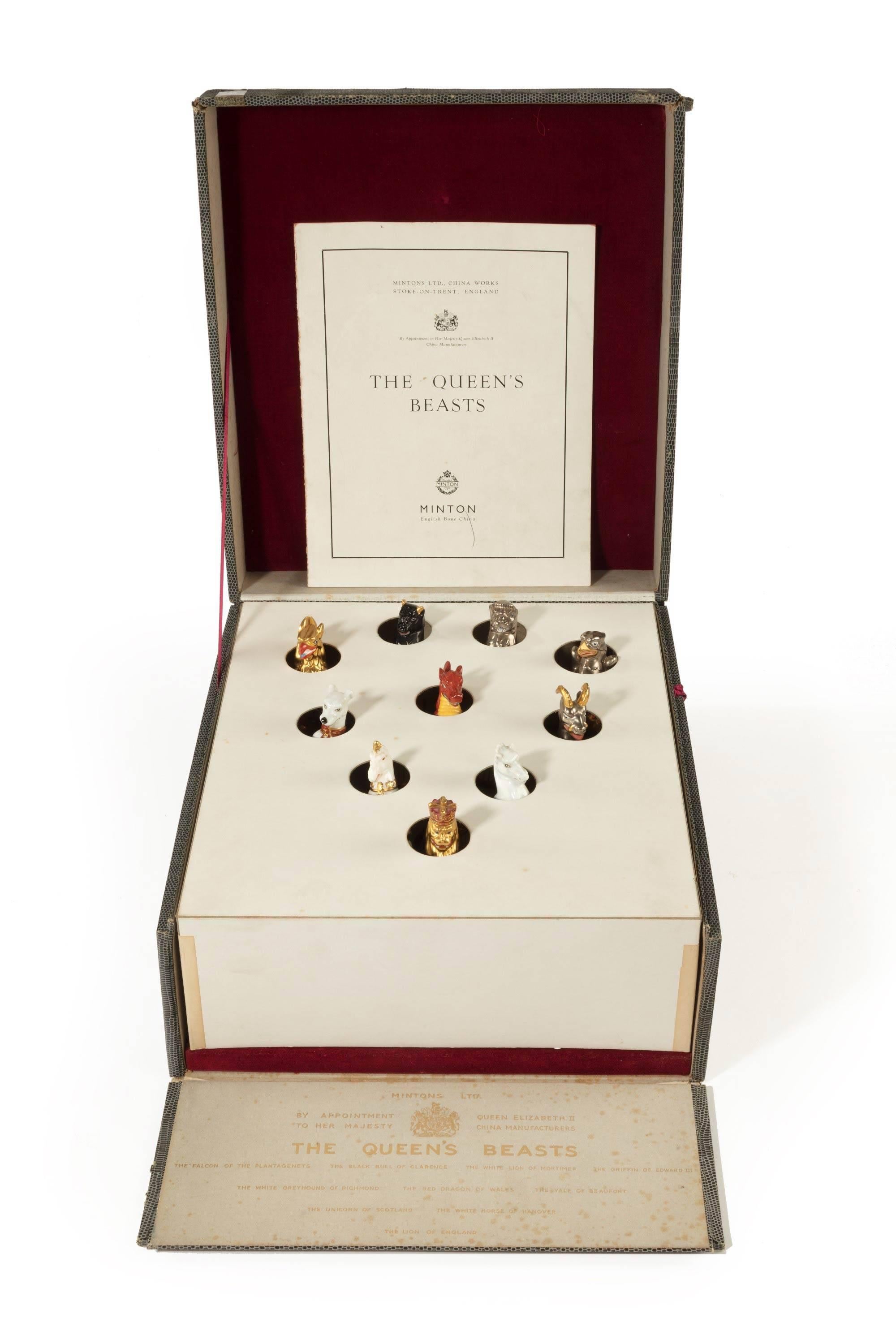 English Set of Ten Bone China Queen’s Beasts after James Woodford