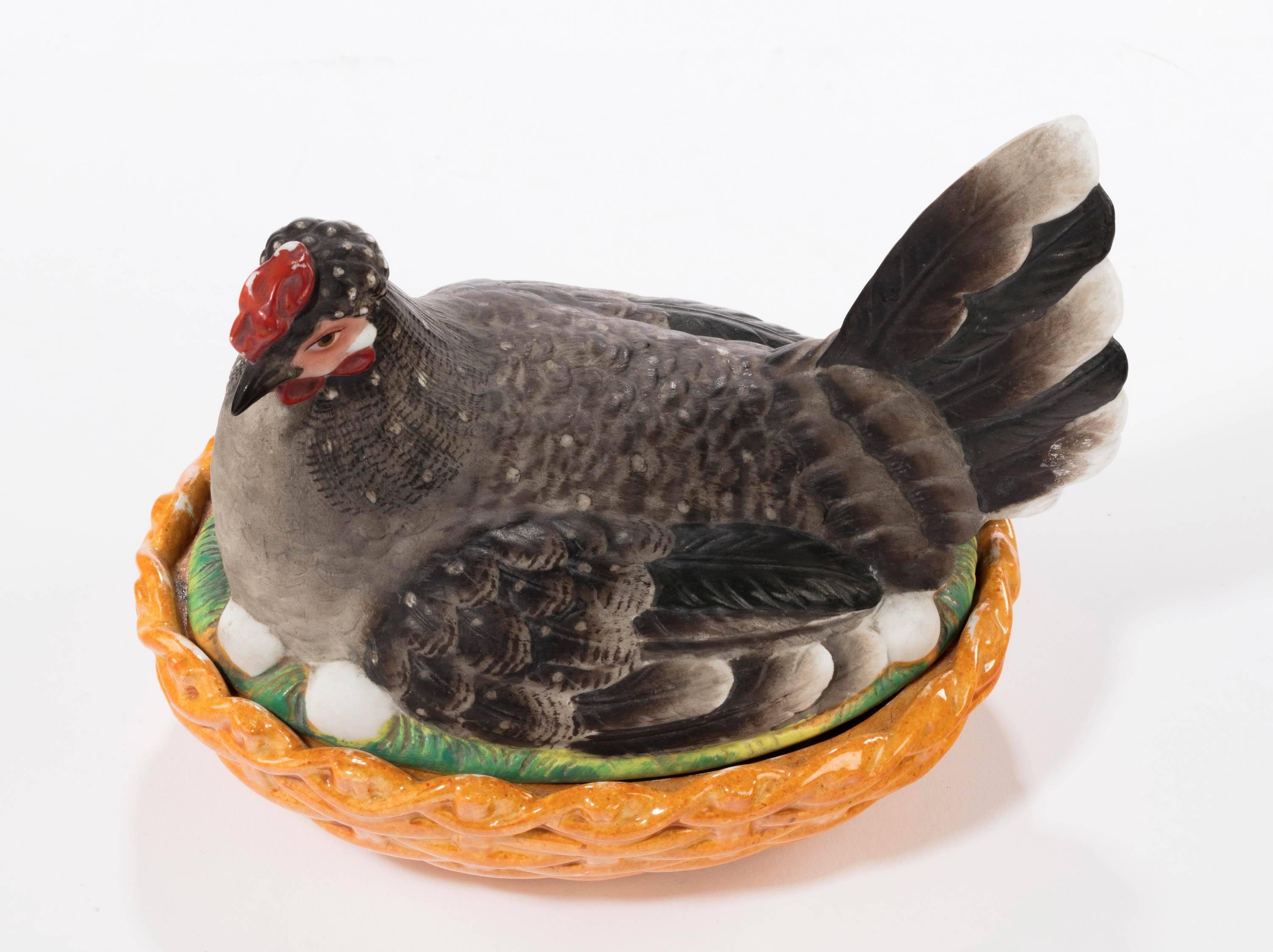 English Late 19th Century Well Colored Oval Hen Basket