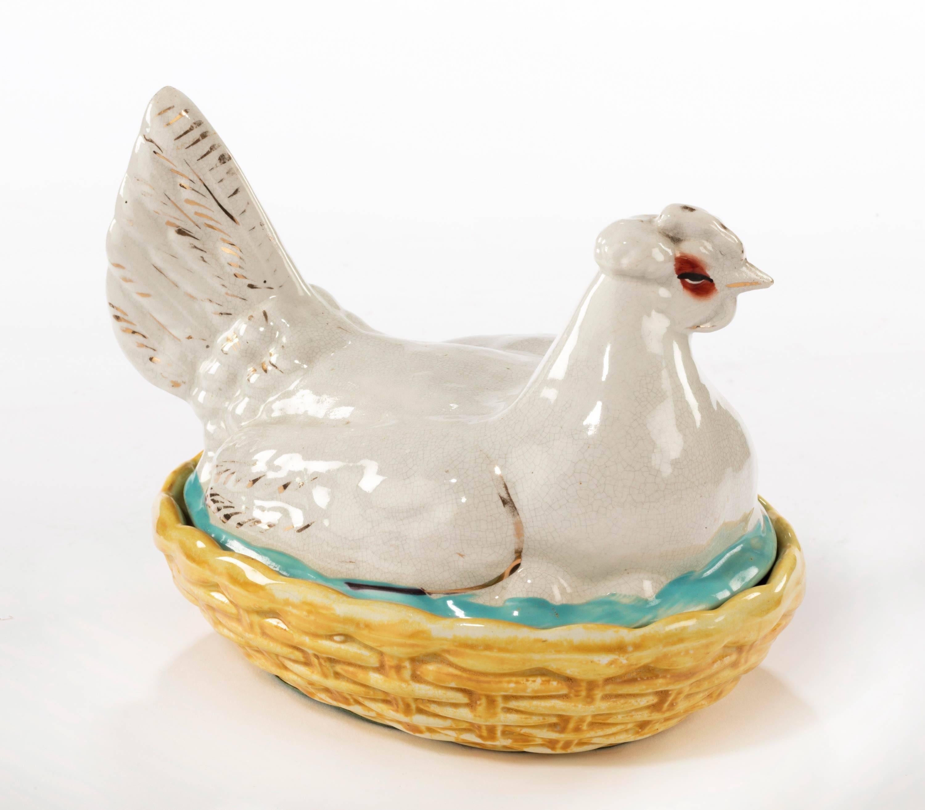 English Small 19th Century Staffordshire Hen Basket