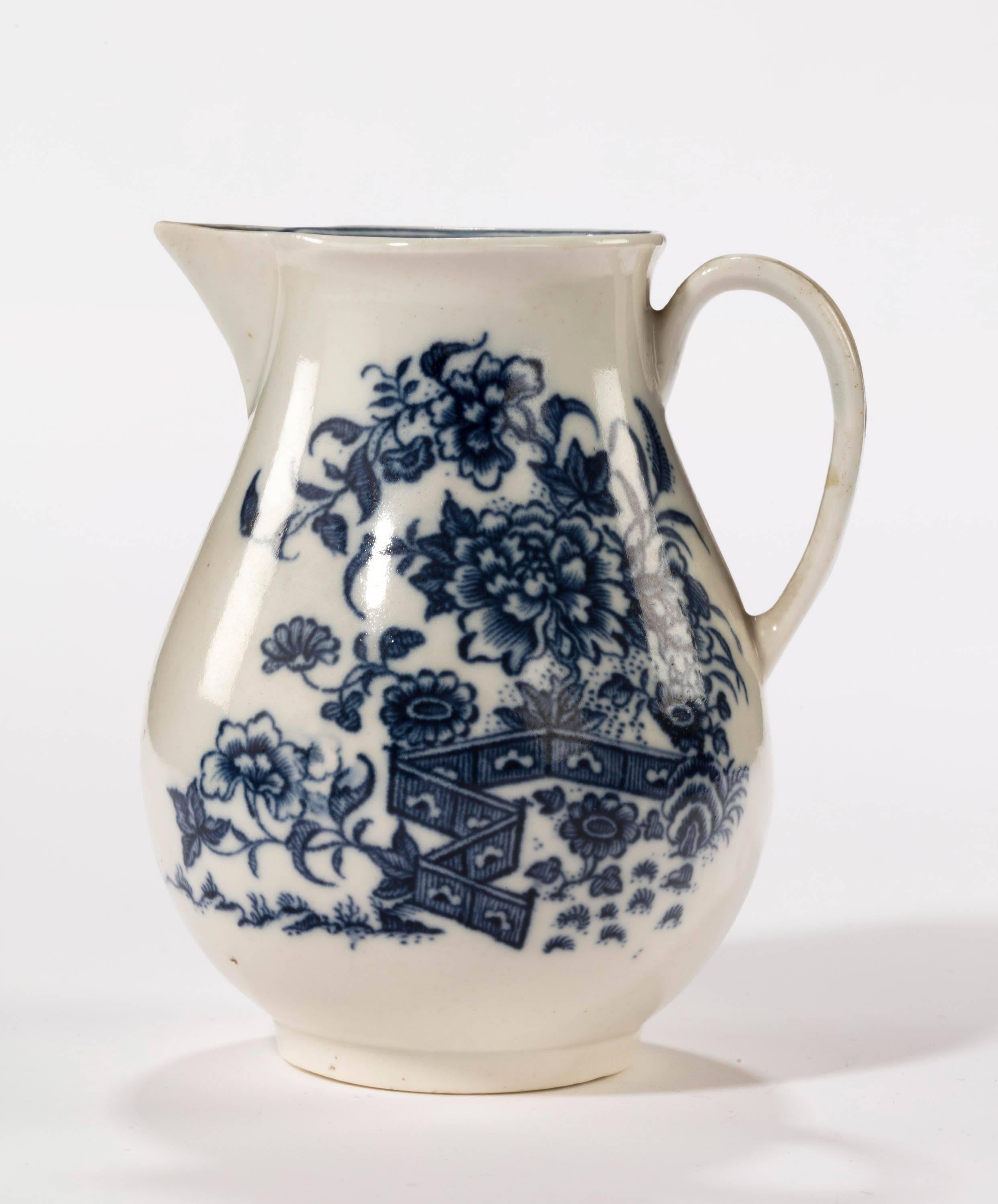 An attractive Liverpool blue and white printed jug of baluster form.
