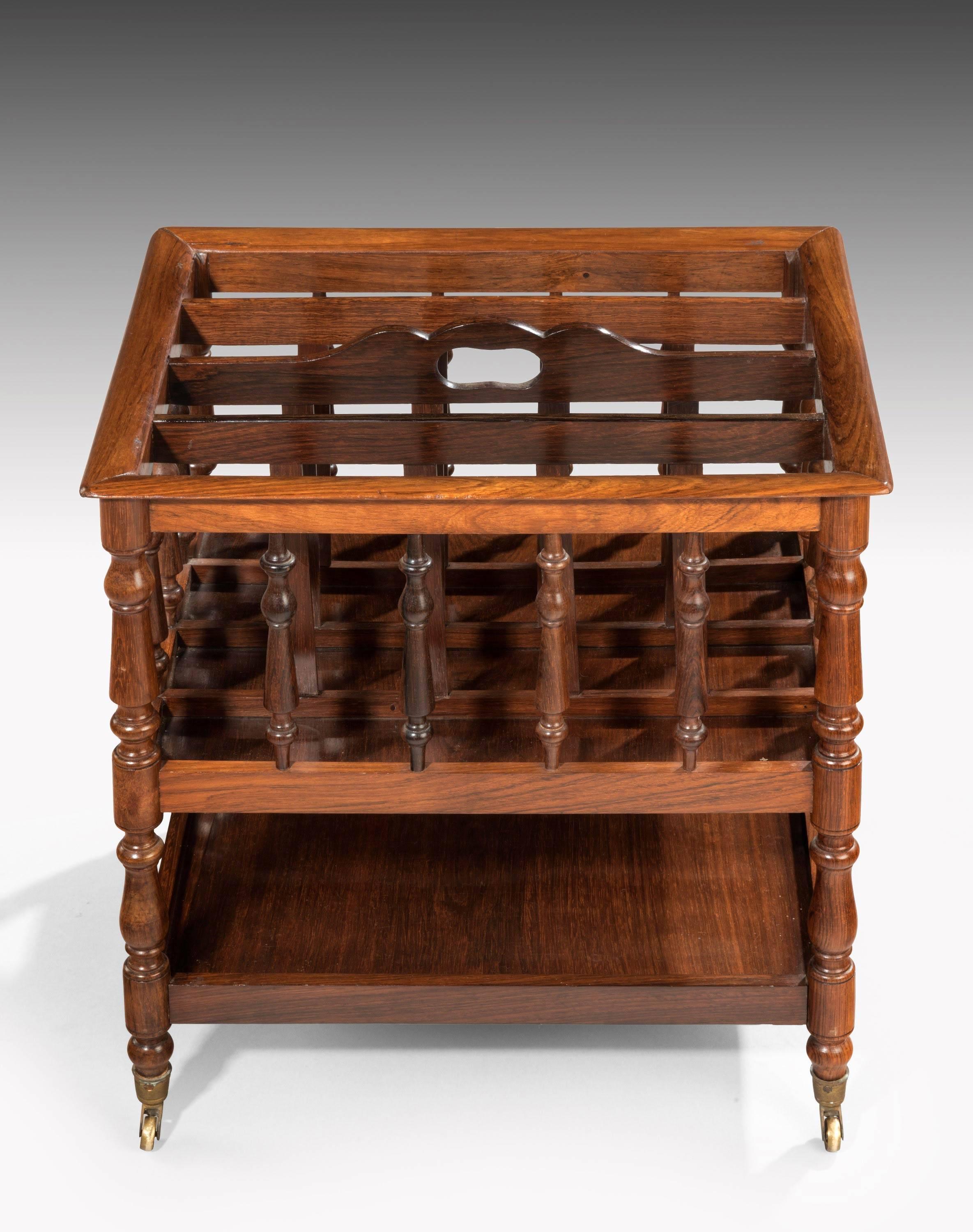 A unusual late Regency period Canterbury / single tier étagère. Well figured timbers and particularly good spindles to the uprights.