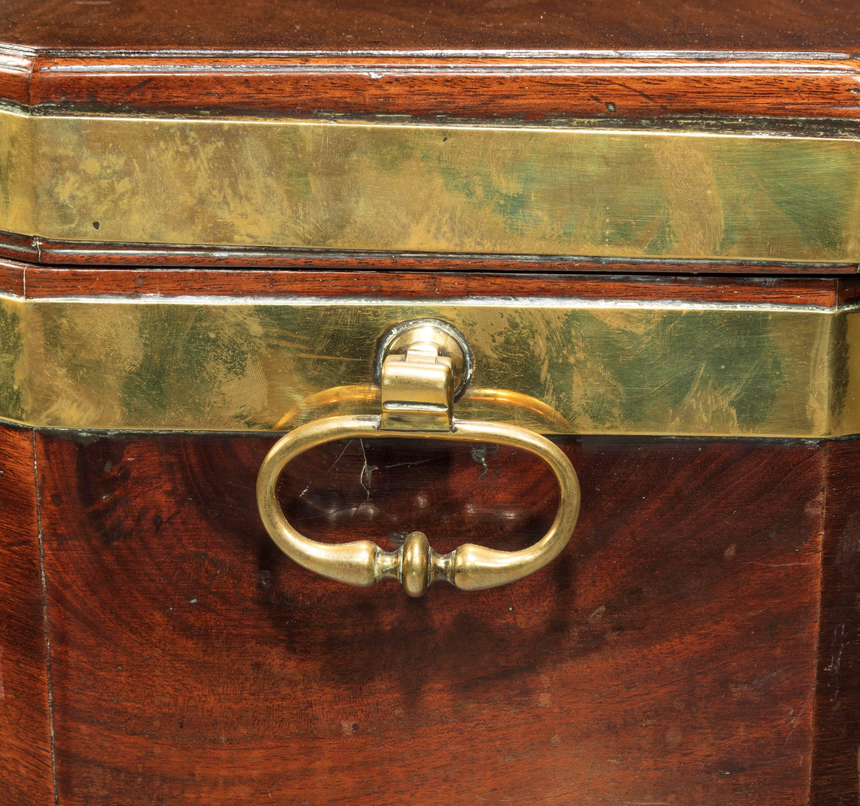 English George III Period Mahogany Octagonal Wine Cooler with Brass Bound Upper Section