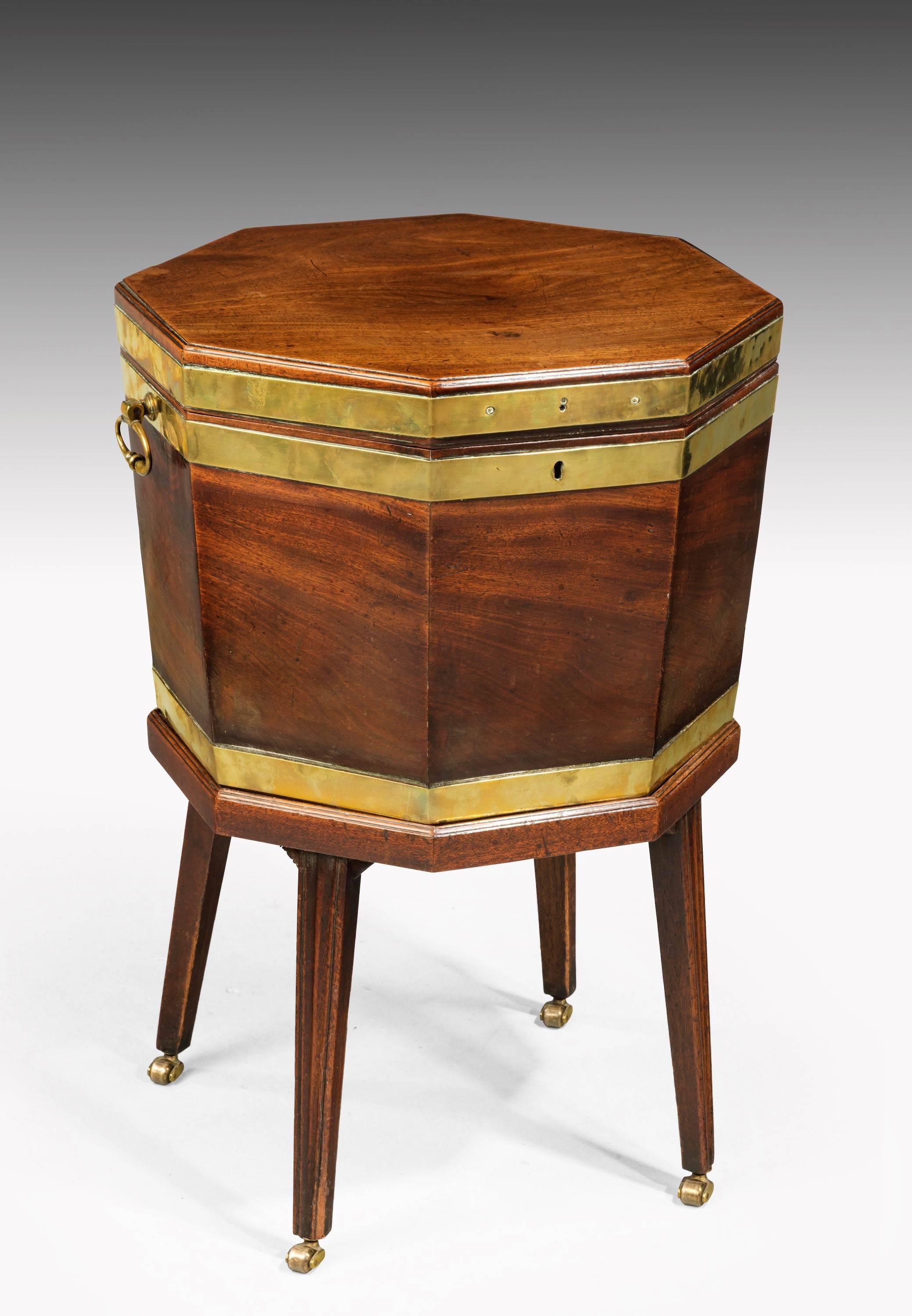 George III Period Mahogany Octagonal Wine Cooler with Brass Bound Upper Section 2
