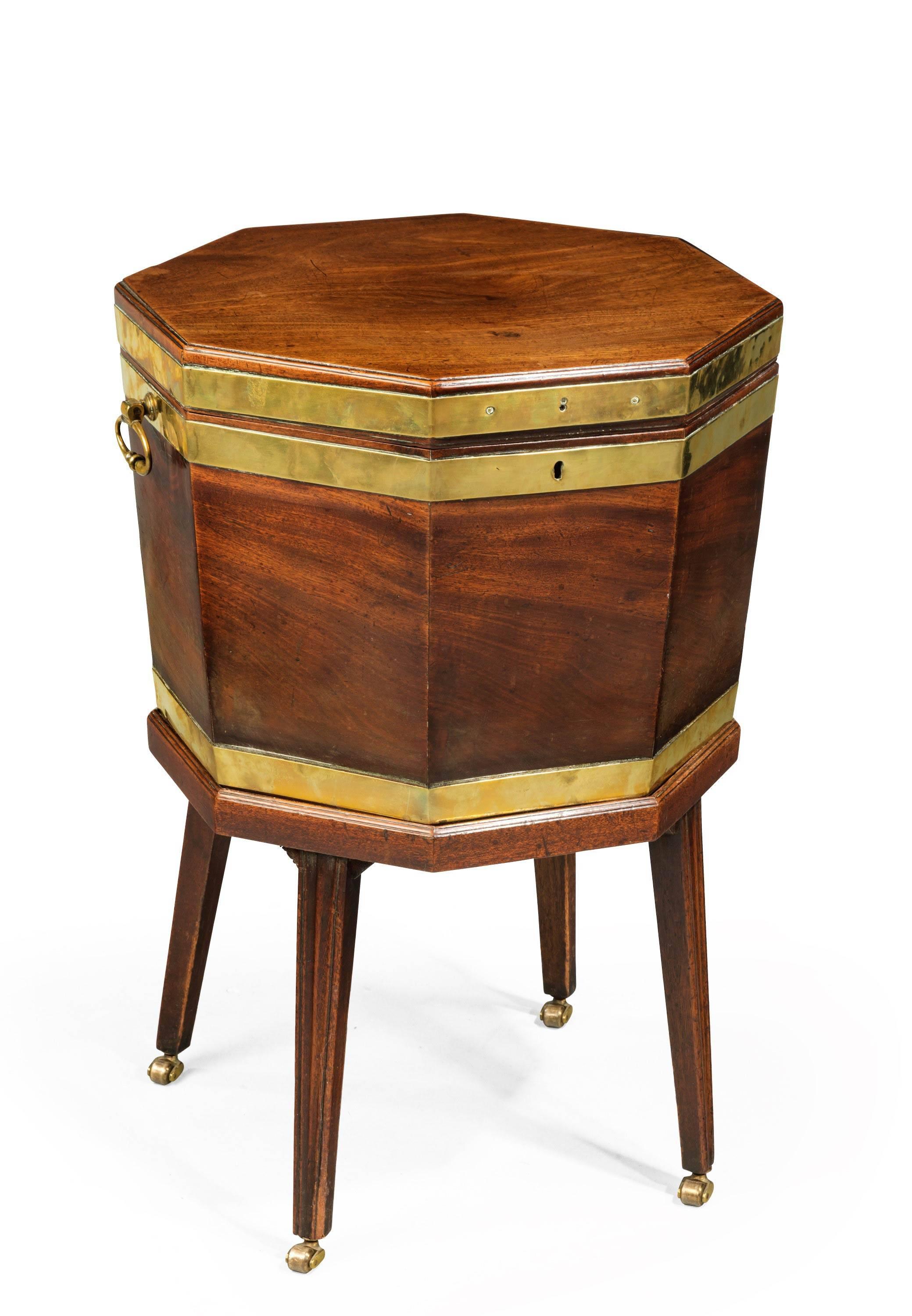 18th Century George III Period Mahogany Octagonal Wine Cooler with Brass Bound Upper Section