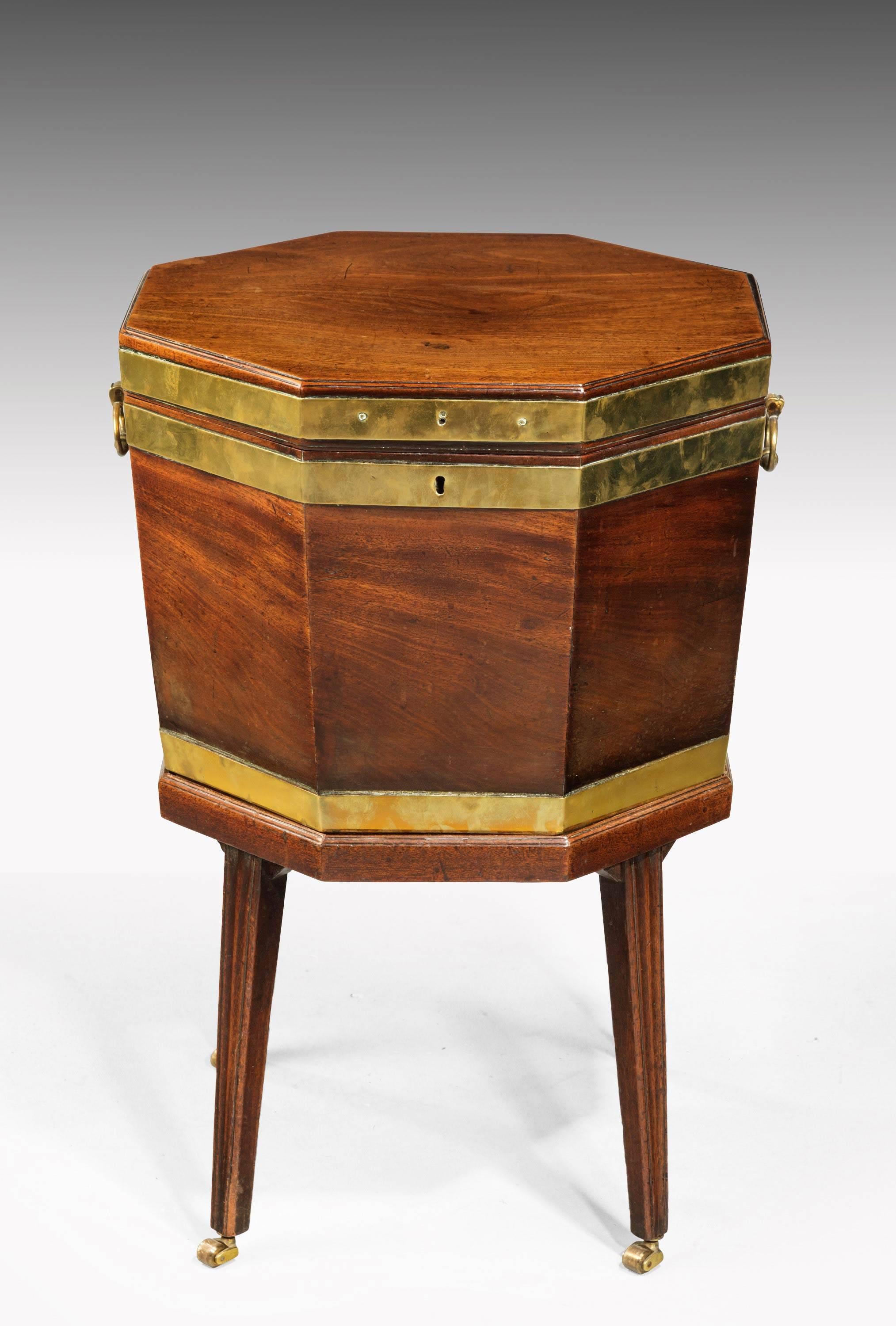 George III Period Mahogany Octagonal Wine Cooler with Brass Bound Upper Section 1