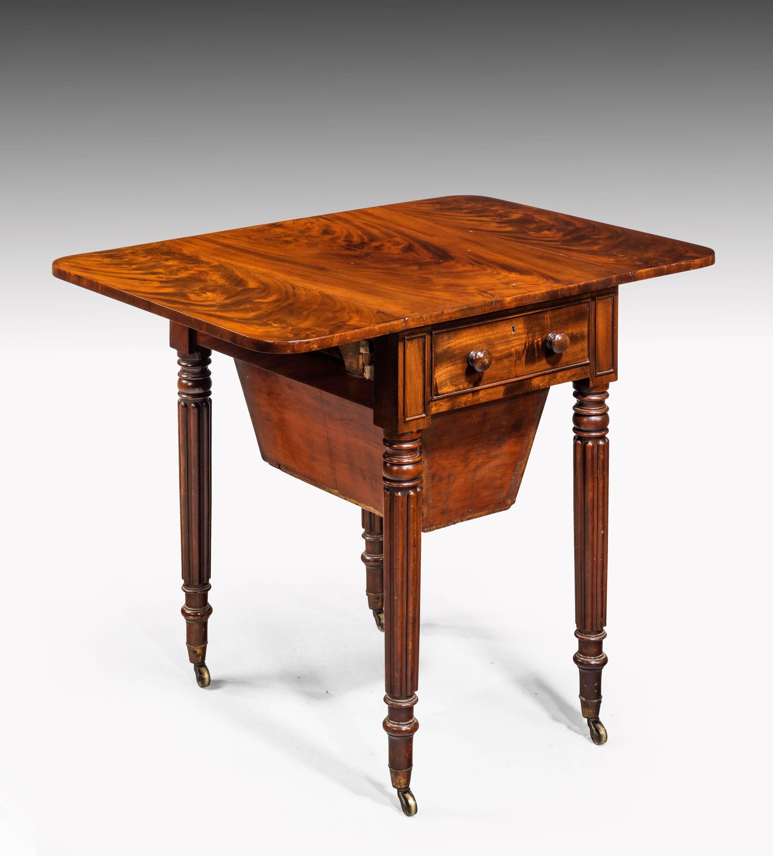 Regency Period Mahogany Pembroke Work Table with a Sewing Basket In Excellent Condition In Peterborough, Northamptonshire