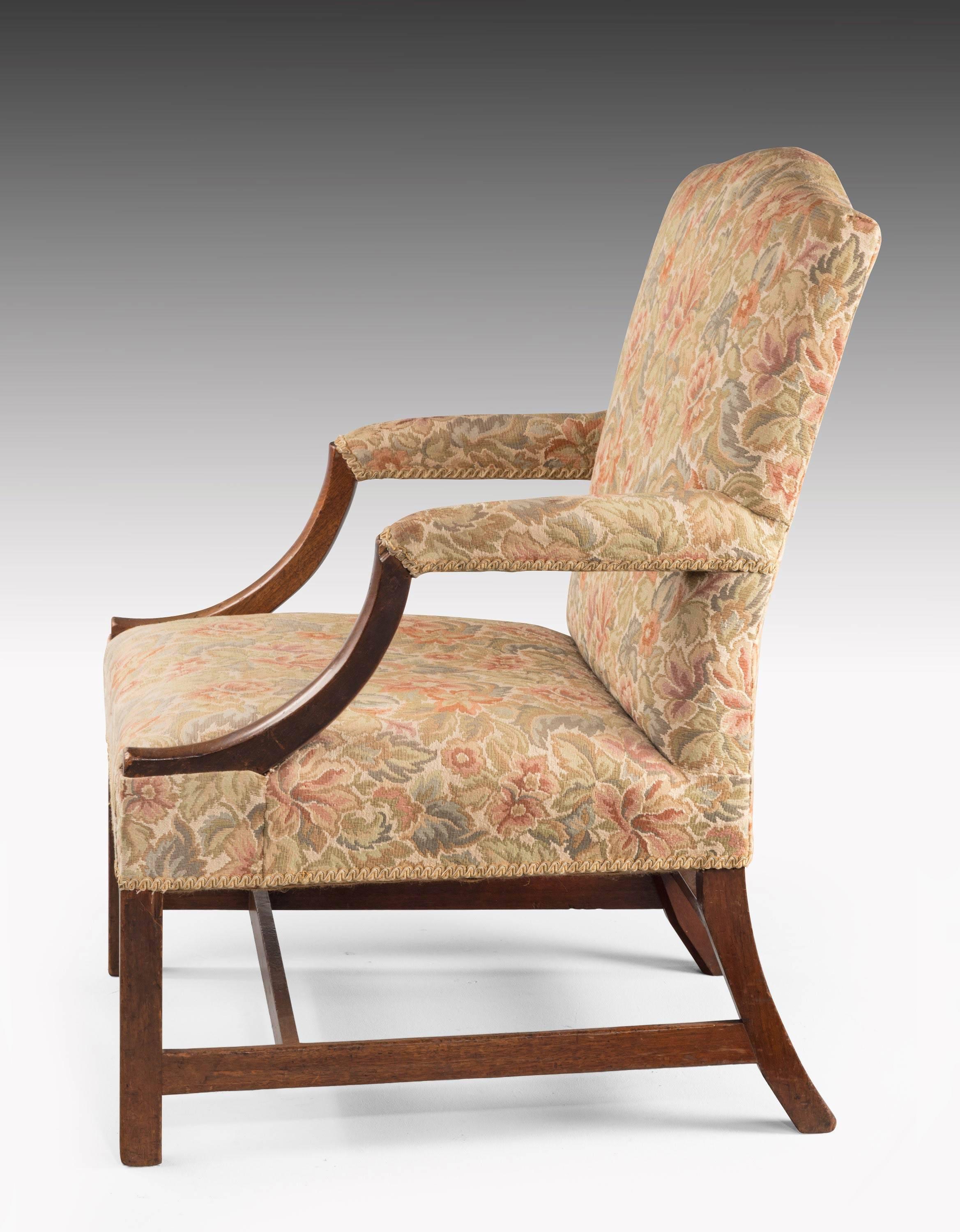 English George III Period Mahogany Gainsborough Armchair with Strong Square Supports