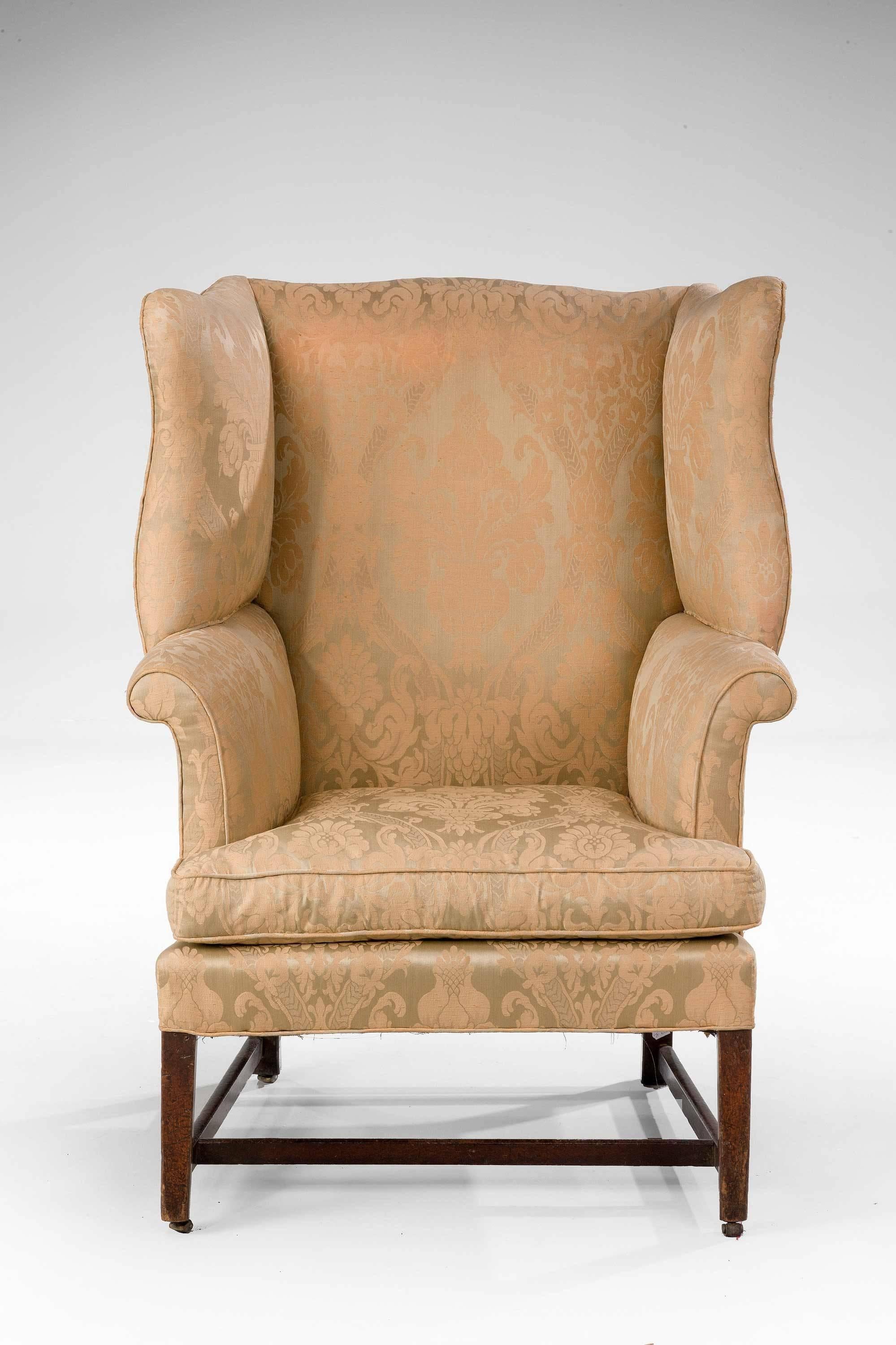 English George III Period Wing Chair with Serpentine Wings