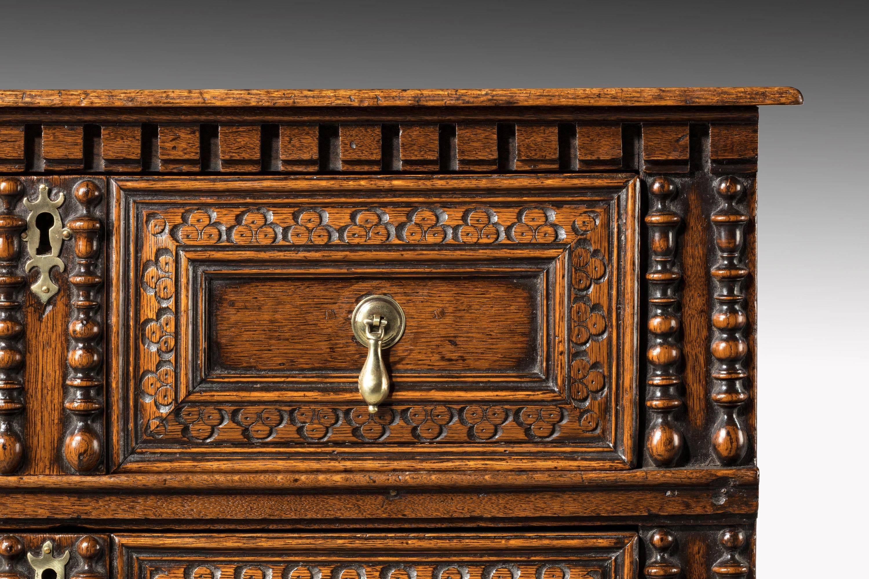 Late 17th Century Oak Chest of Drawers with Scratch and Deep Carving 1