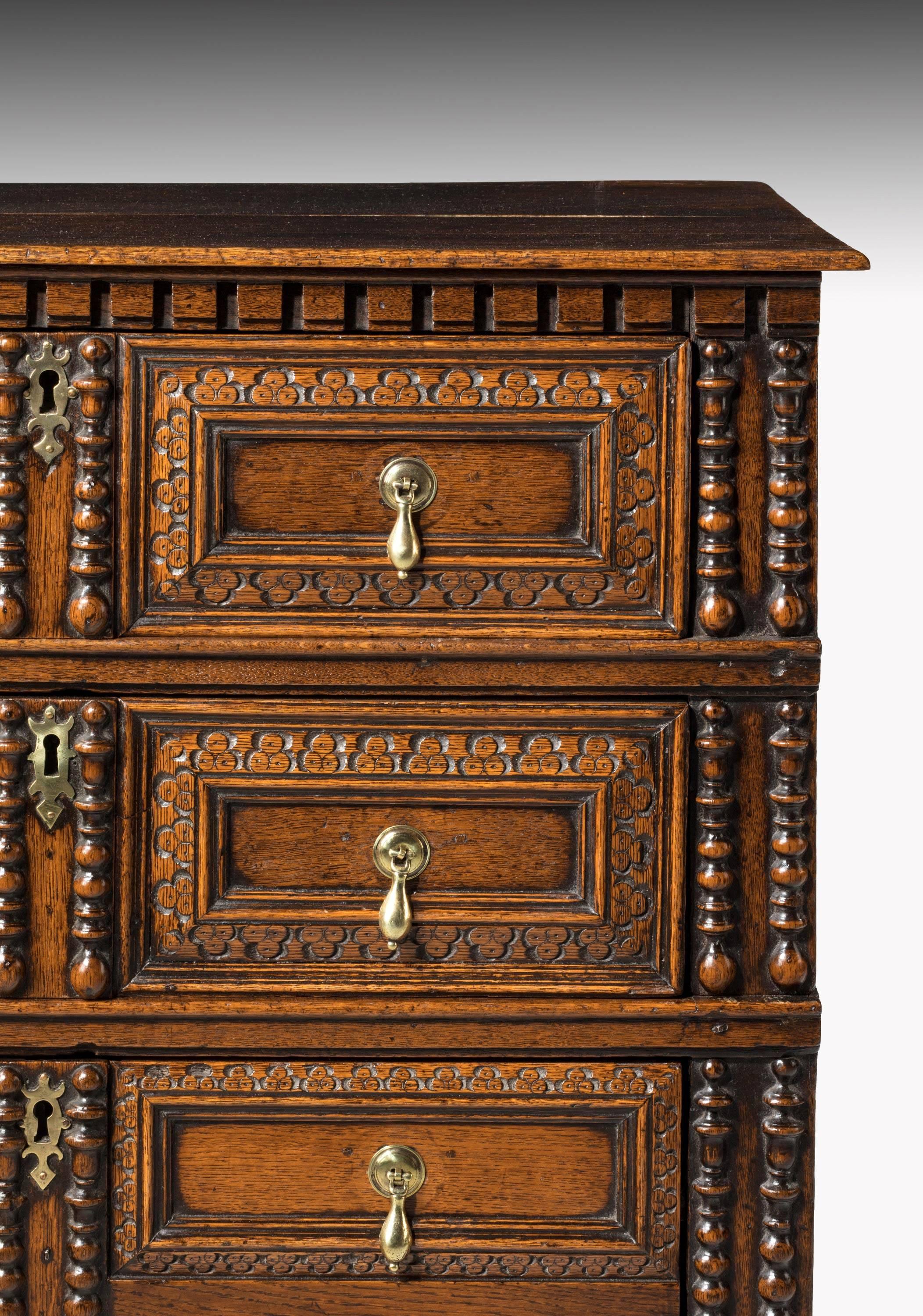 Late 17th Century Oak Chest of Drawers with Scratch and Deep Carving 2