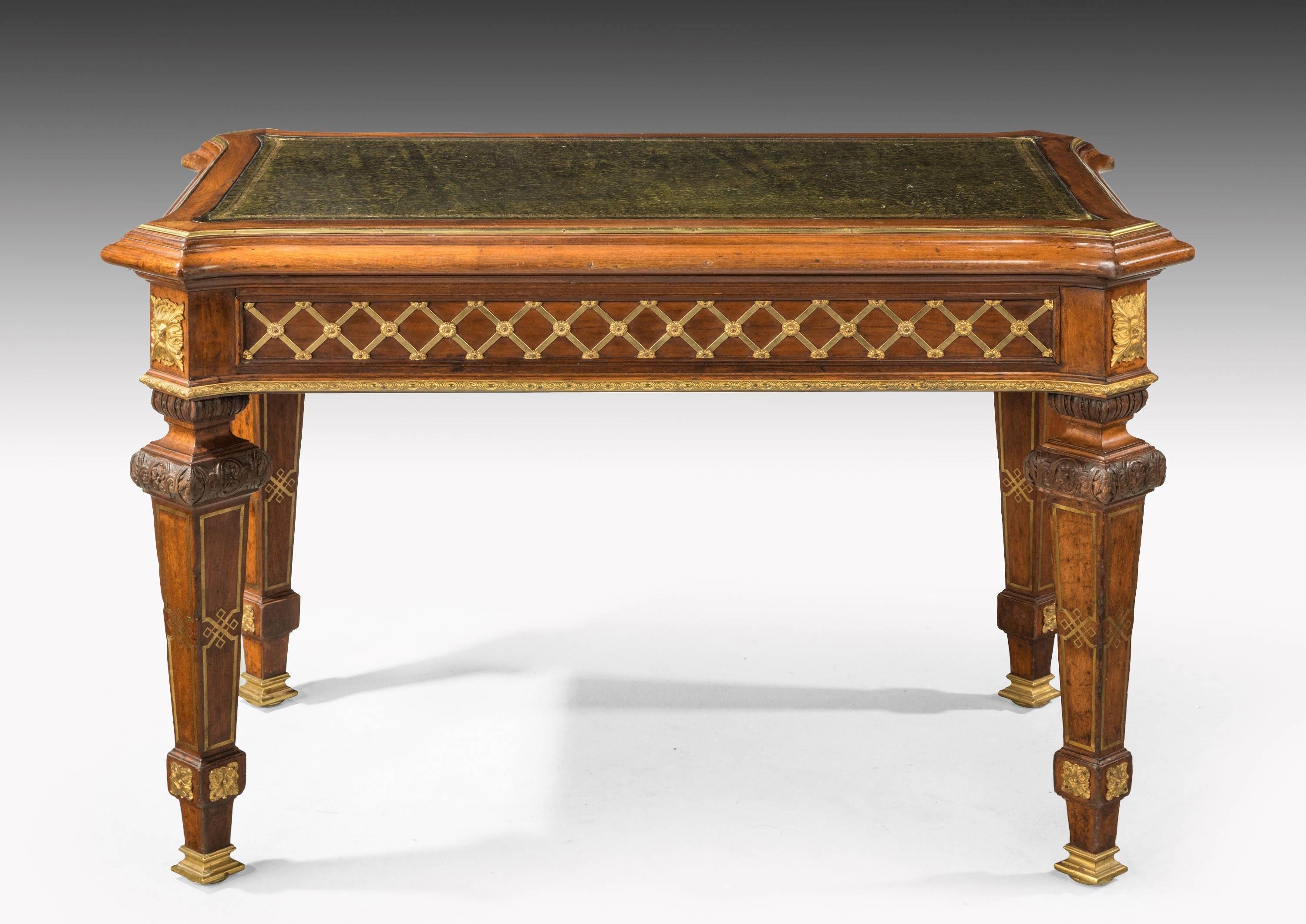 Pair of Early 20th Century Mahogany Library Tables with Gilt Bronze Mounts 2