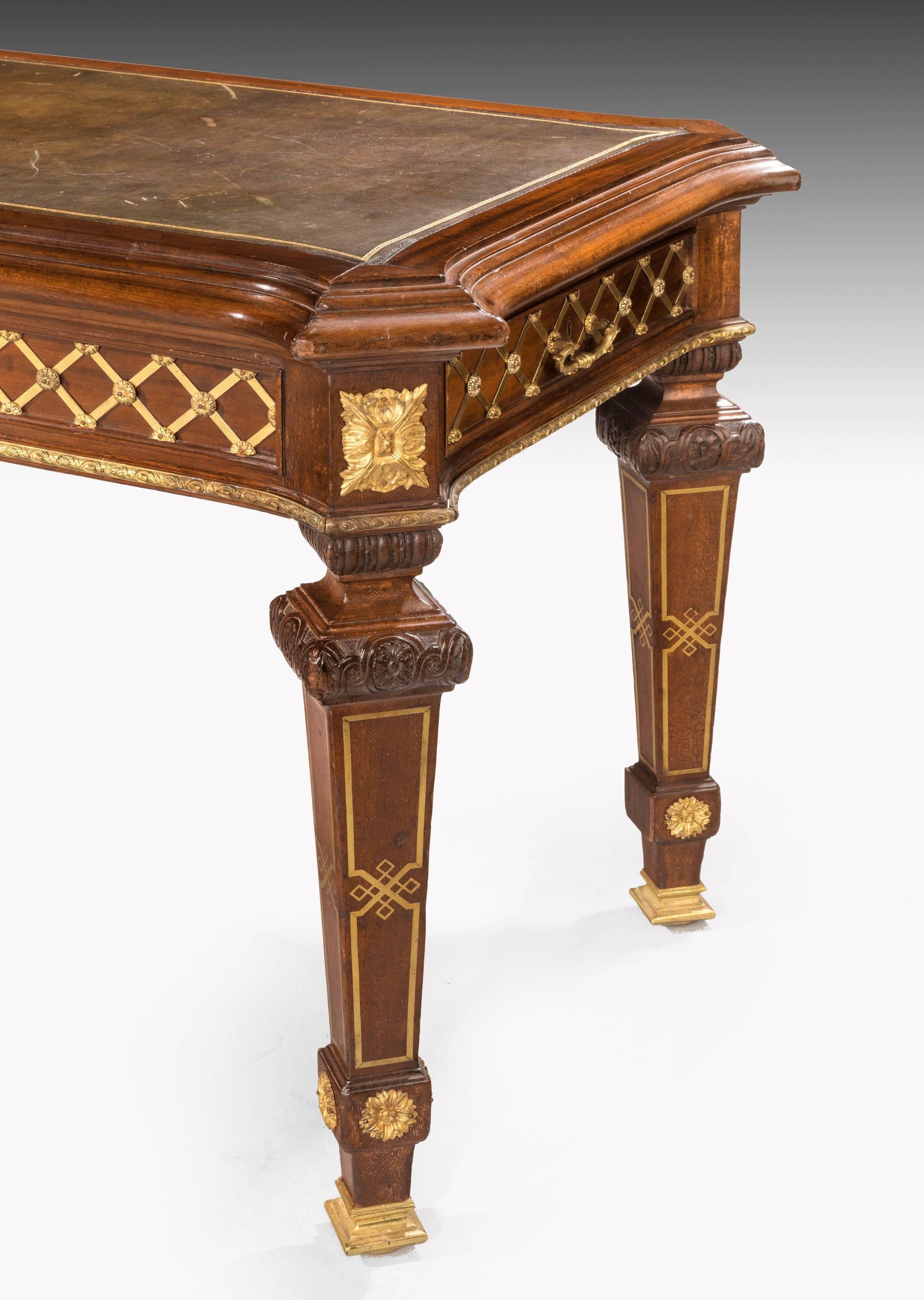 Pair of Early 20th Century Mahogany Library Tables with Gilt Bronze Mounts 6