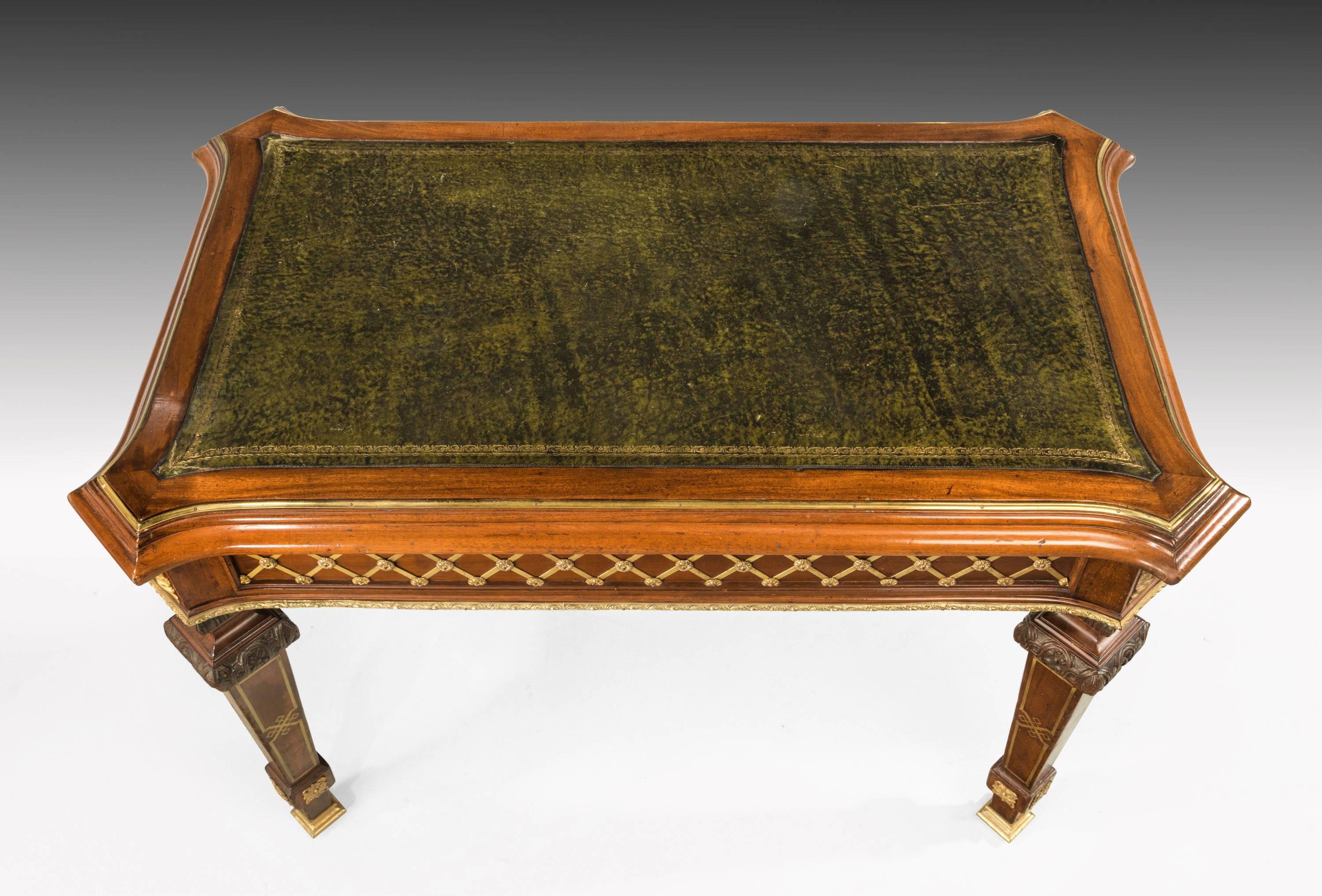 Austrian Pair of Early 20th Century Mahogany Library Tables with Gilt Bronze Mounts