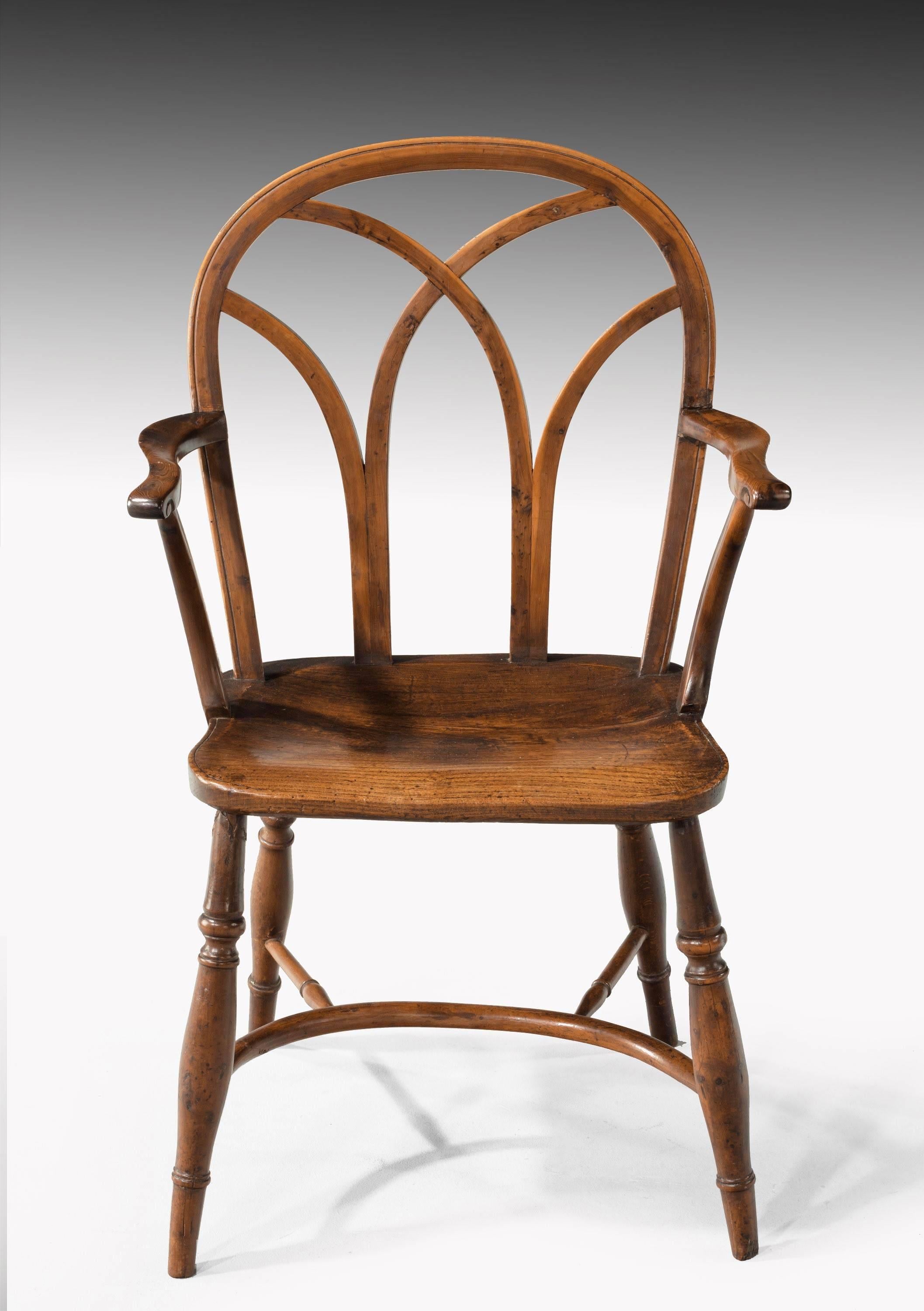 English Set of Eight 'Six Plus Two' Ash, Elm and Beech Gothic Windsor Chairs