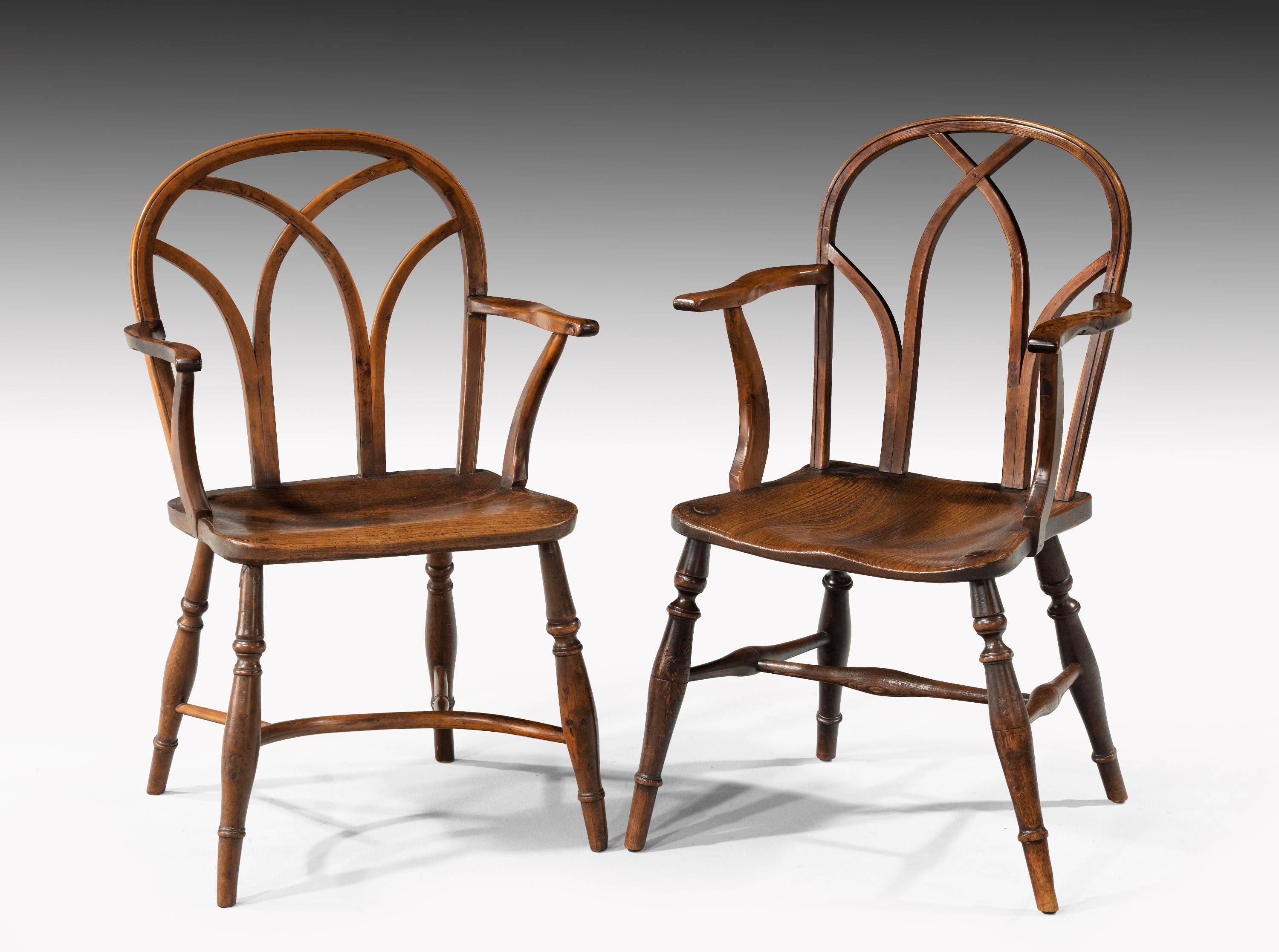 19th Century Set of Eight 'Six Plus Two' Ash, Elm and Beech Gothic Windsor Chairs