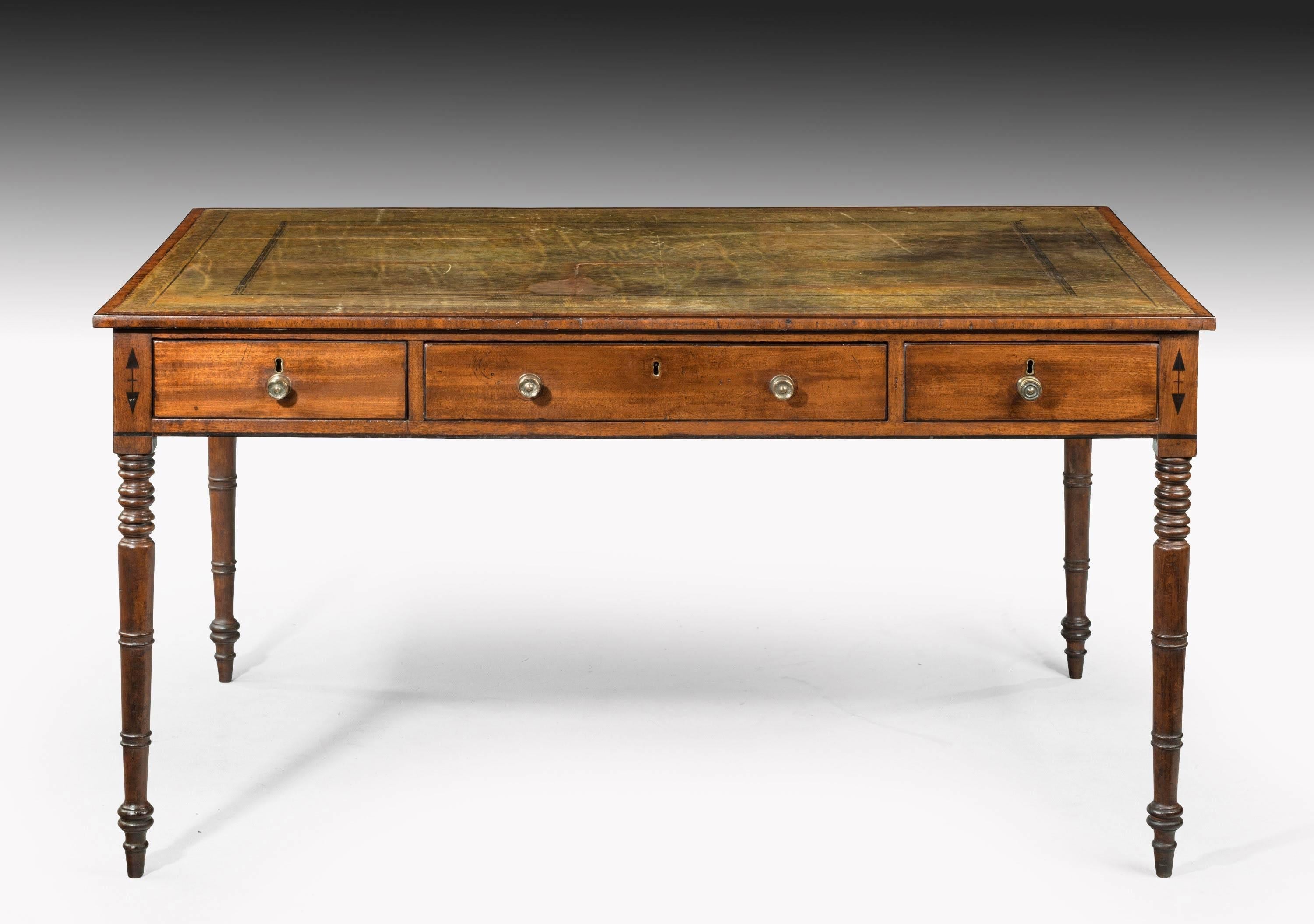 English 19th Century Mahogany Library Table with Three Drawers to Each Side