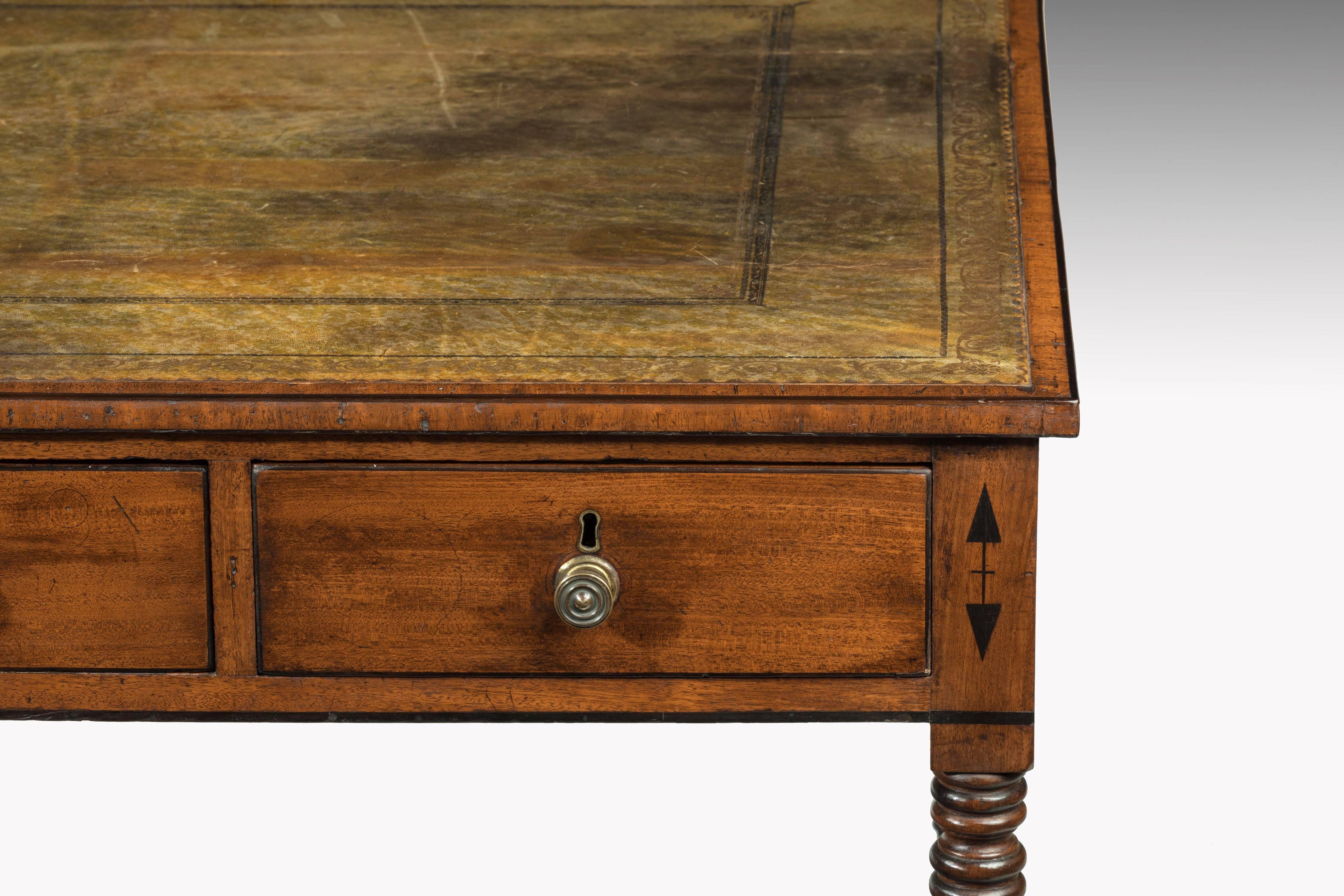 Georgian 19th Century Mahogany Library Table with Three Drawers to Each Side