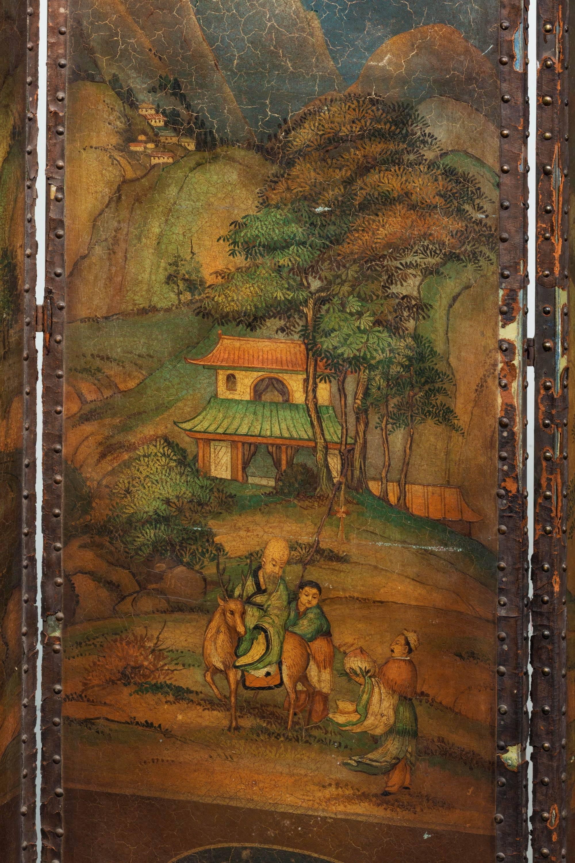 Mid-19th Century Five-Fold Screen on Canvas Ground 2