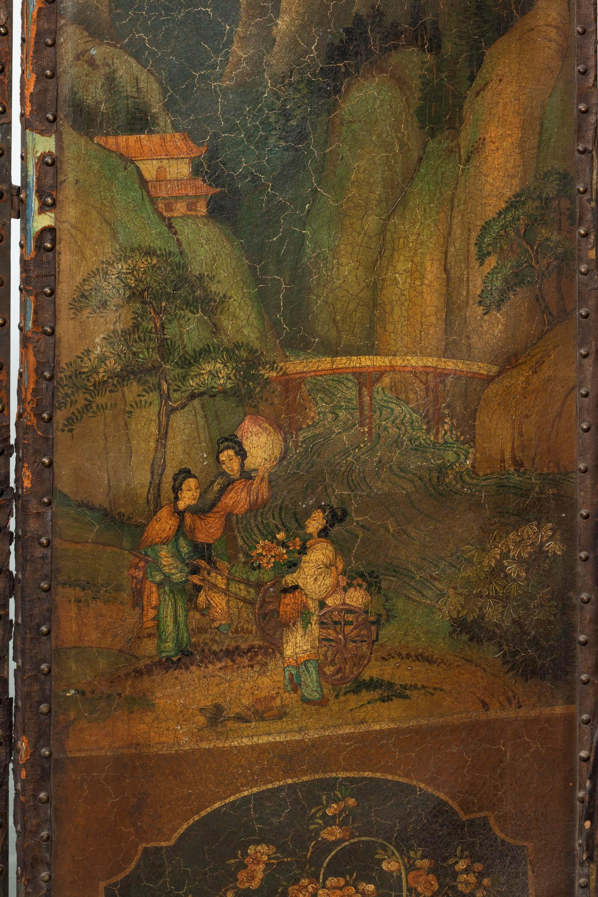 Mid-19th Century Five-Fold Screen on Canvas Ground 4