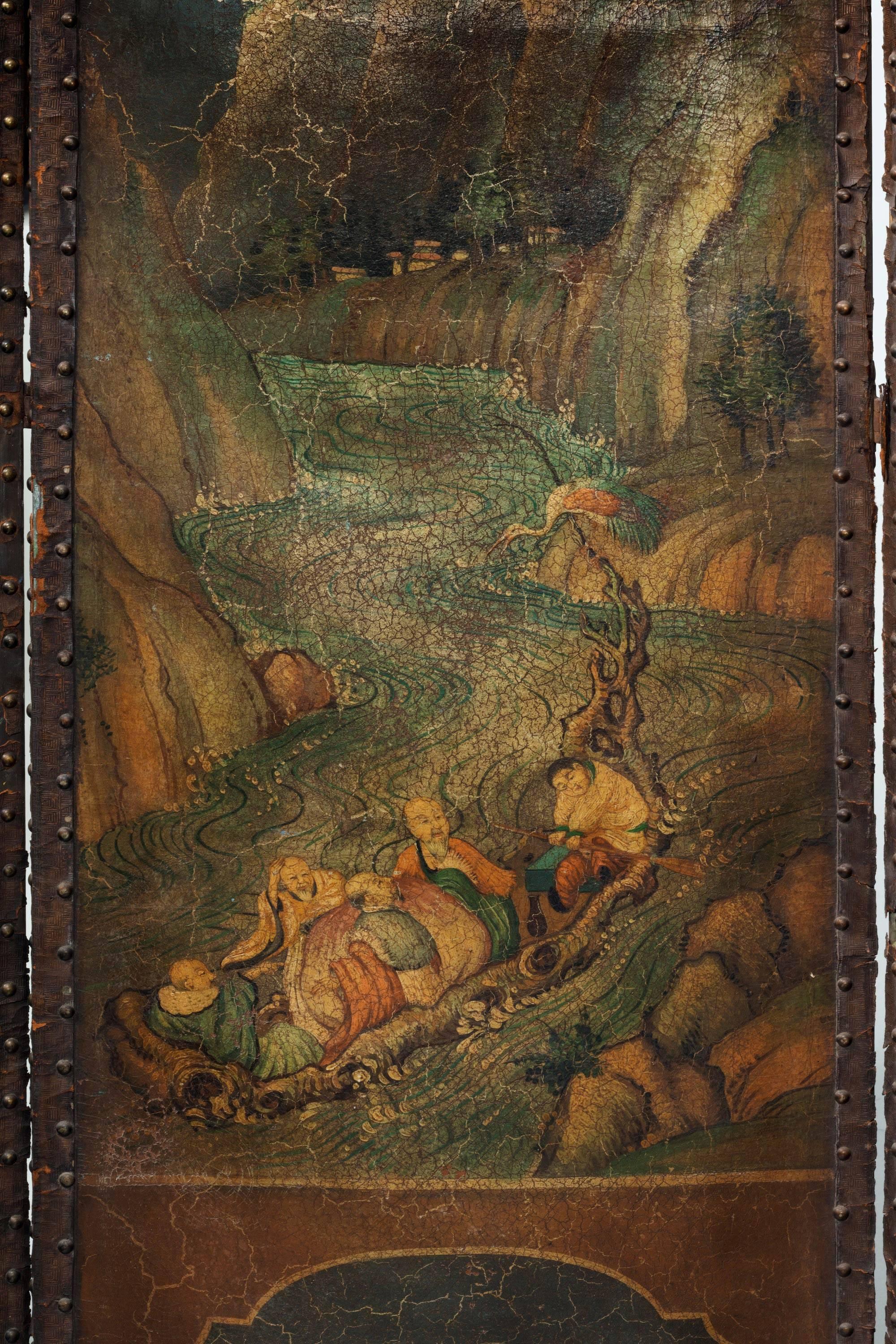 Mid-19th Century Five-Fold Screen on Canvas Ground 3