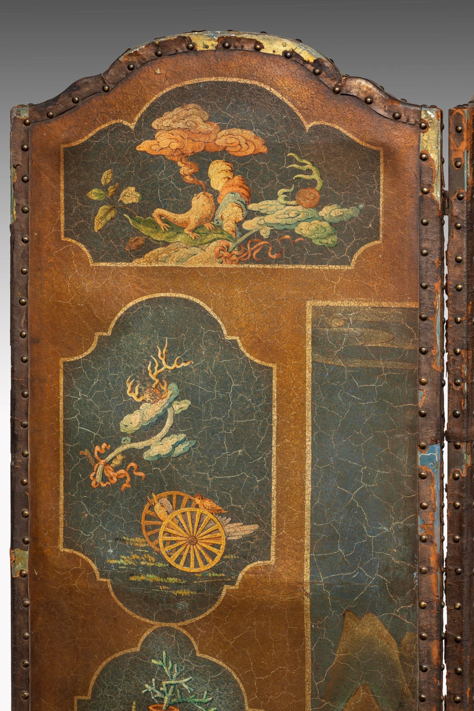 Mid-19th Century Five-Fold Screen on Canvas Ground 1