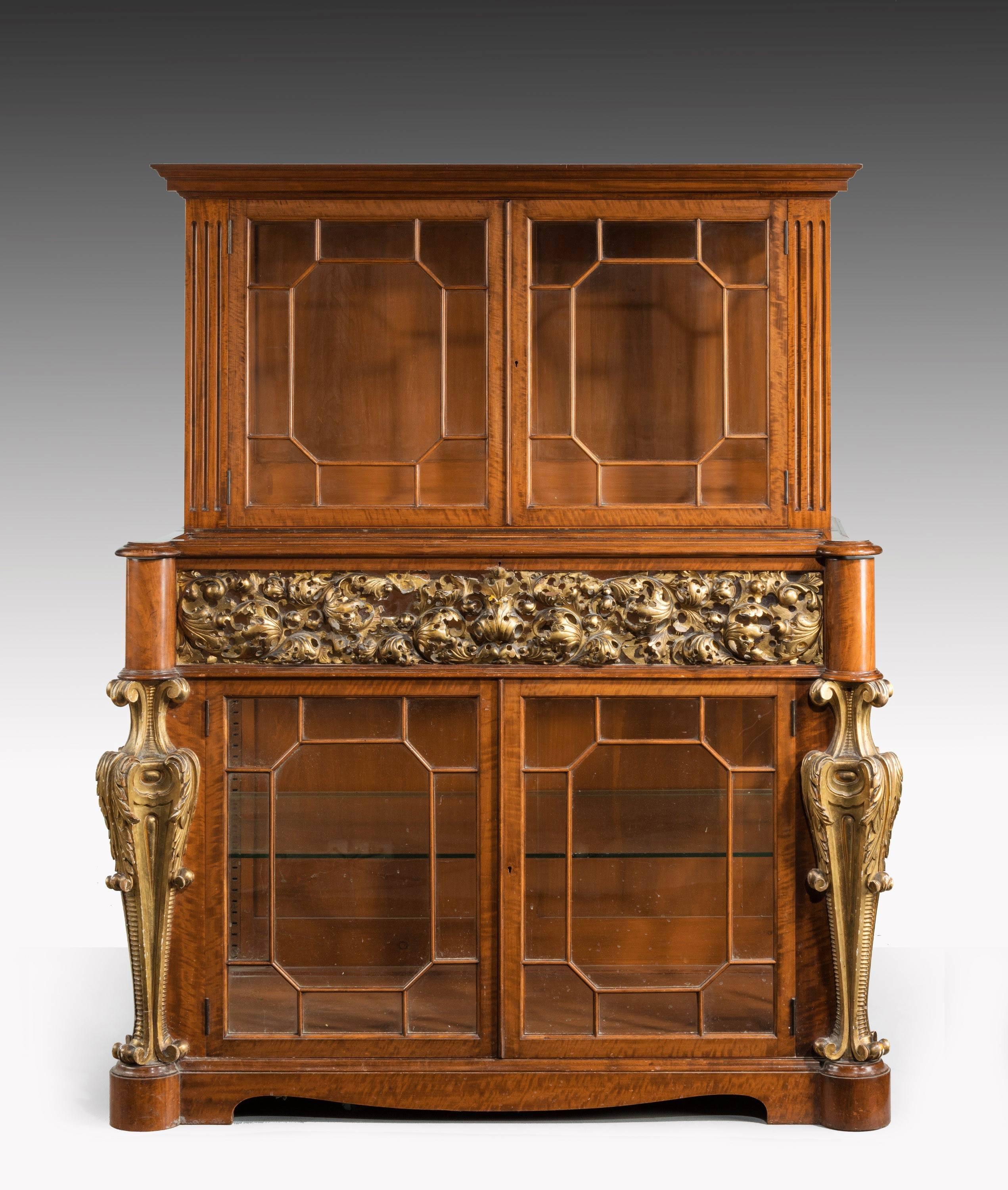 Mid-19th Century Satinwood Cabinet with Elaborate Giltwood Decoration In Good Condition In Peterborough, Northamptonshire