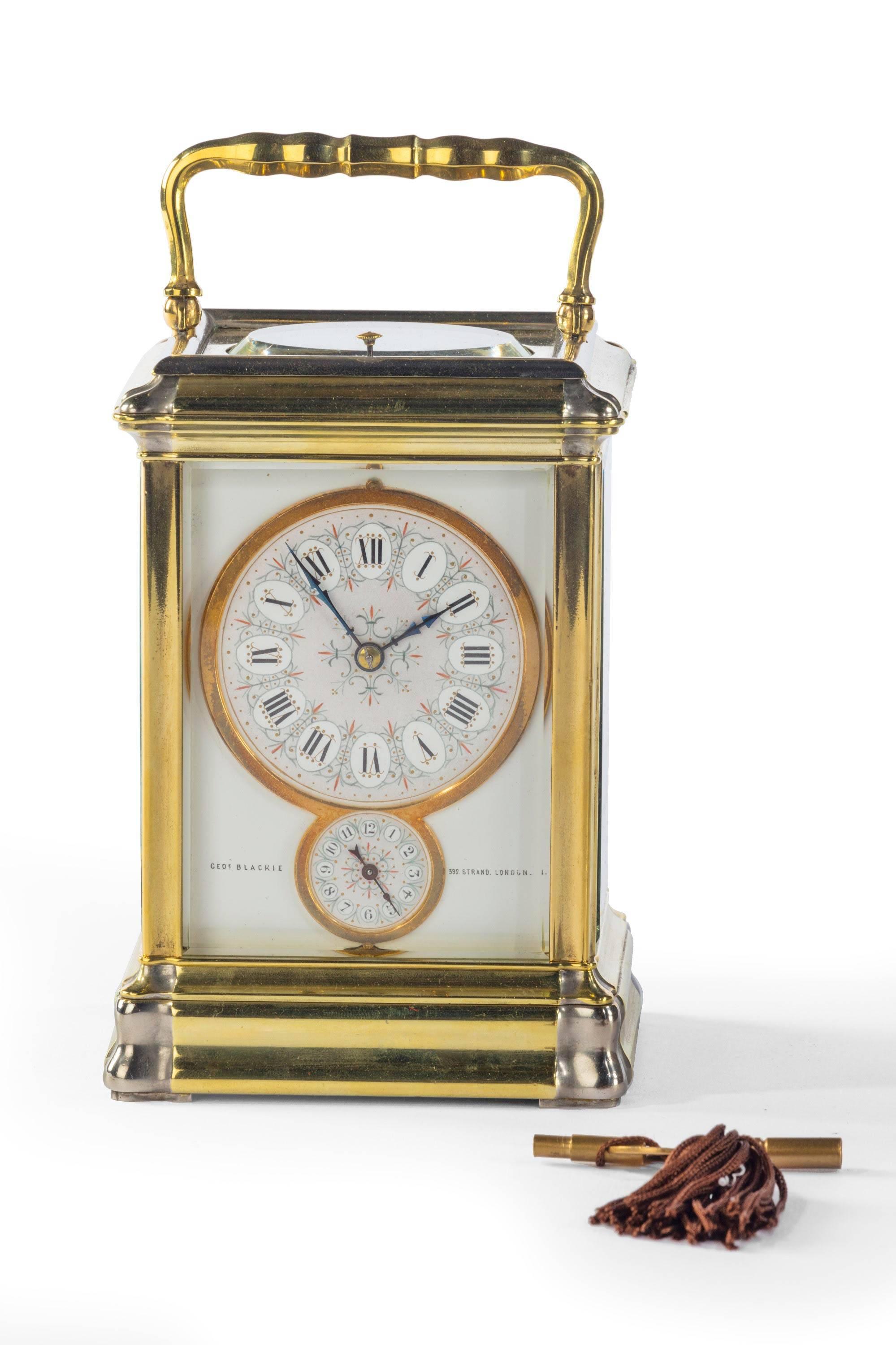 French Brass Gorge Cased Carriage Clock by Blackie, London In Excellent Condition In Peterborough, Northamptonshire