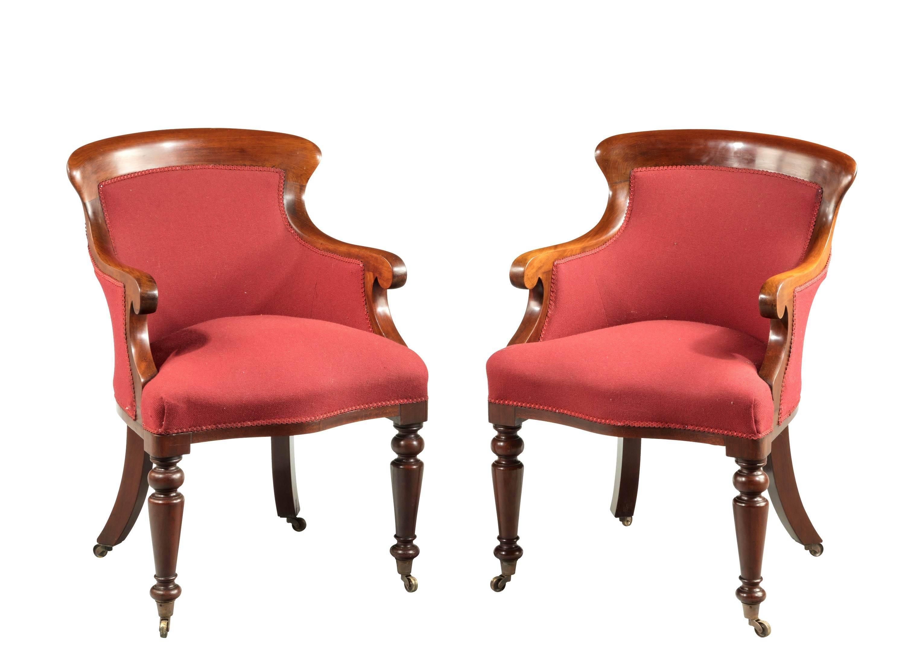 Pair of Early Victorian Period Mahogany Framed Chairs