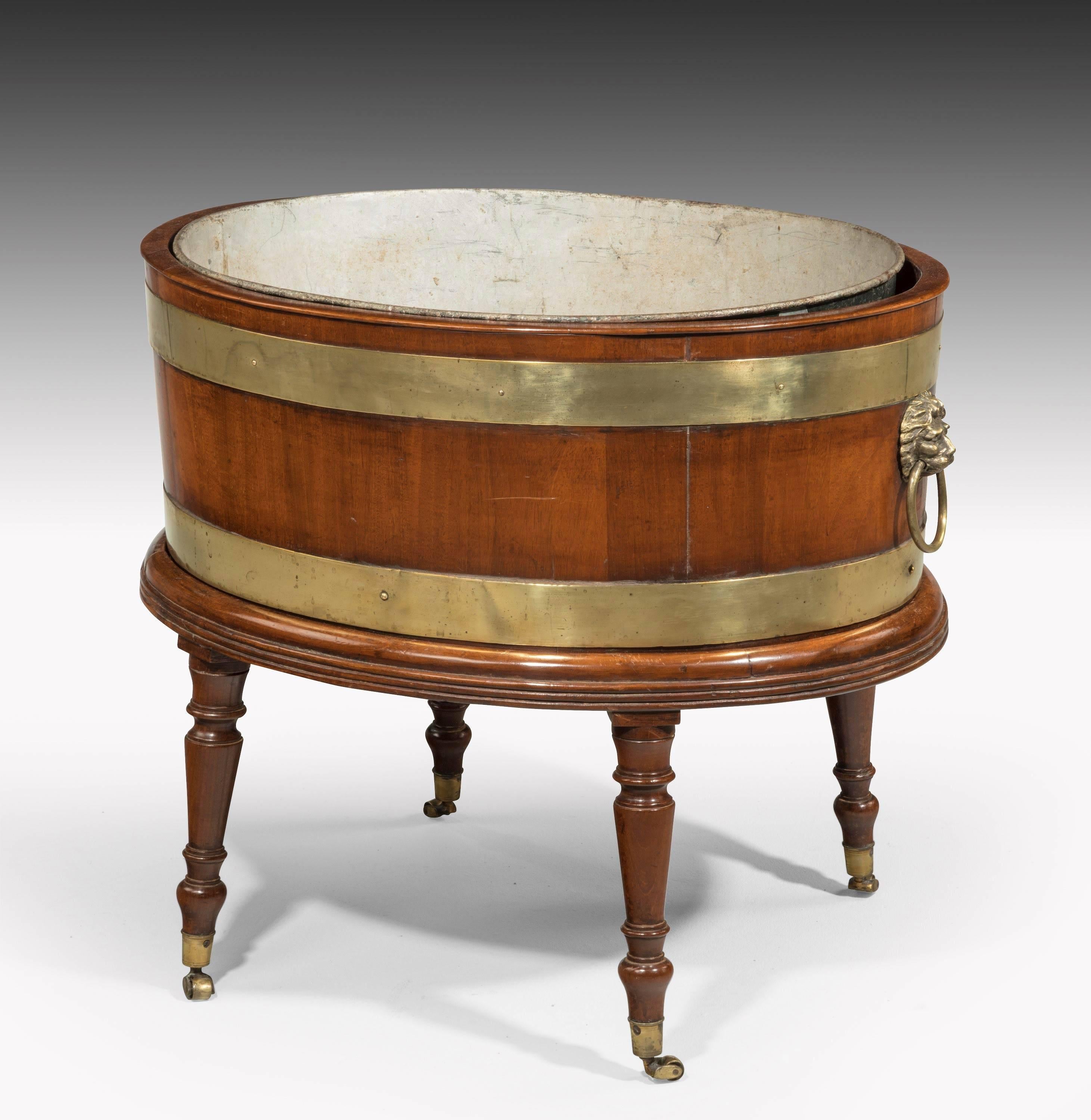 English George III Period Oval Wine Cooler with Broad Brass Bounds