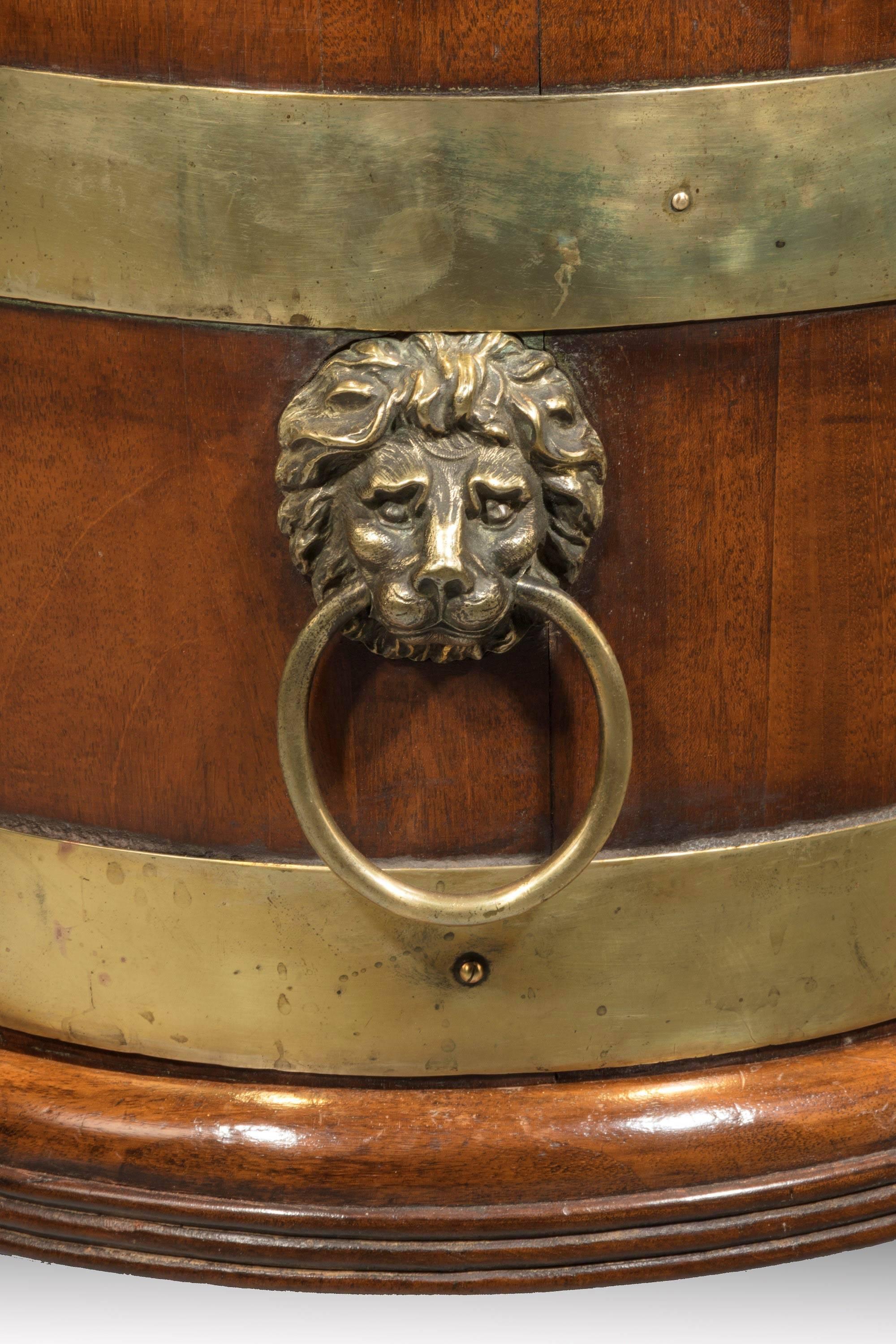 18th Century George III Period Oval Wine Cooler with Broad Brass Bounds