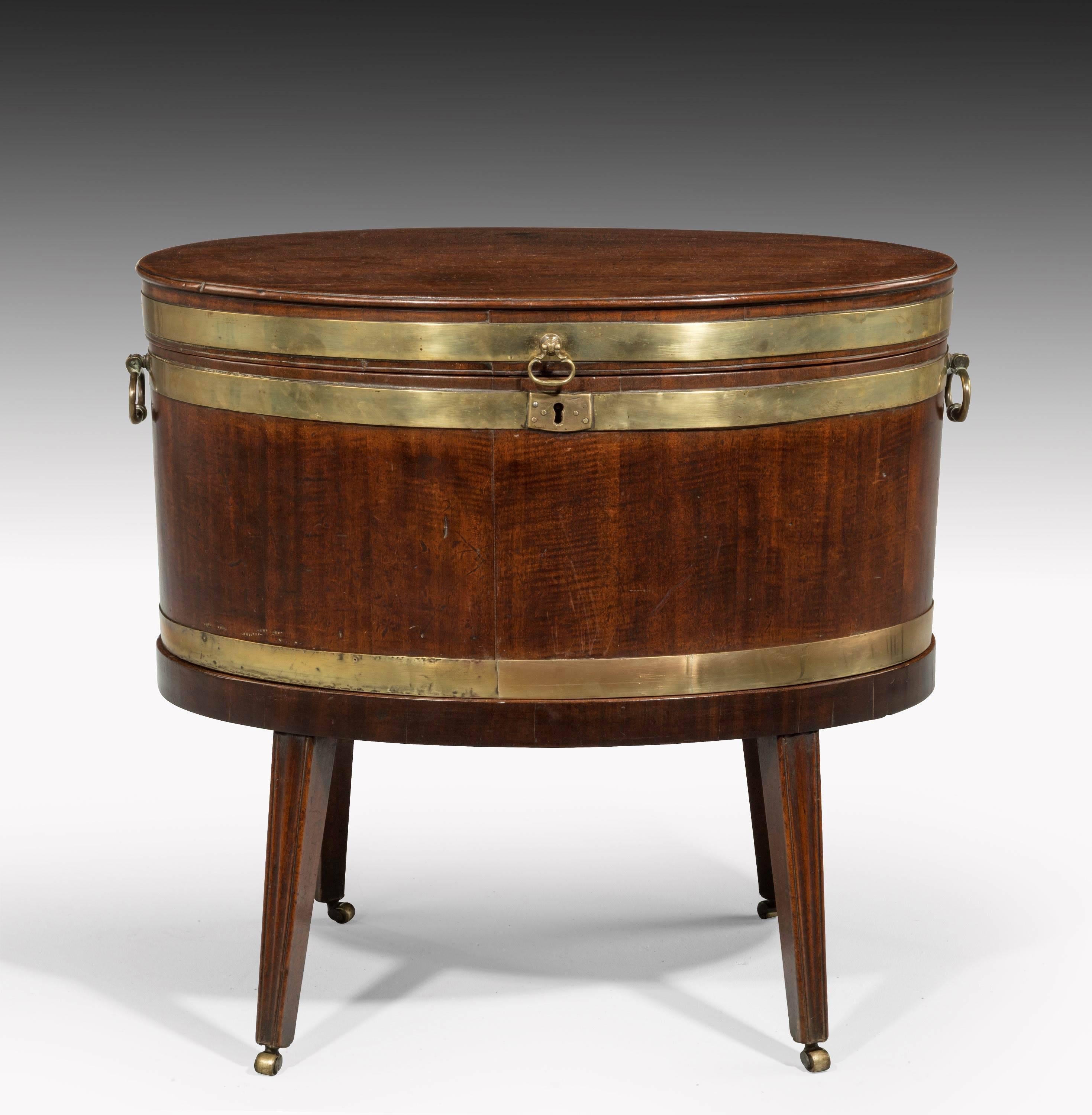 18th Century George III Period Mahogany Oval Brass Bound Wine Cooler