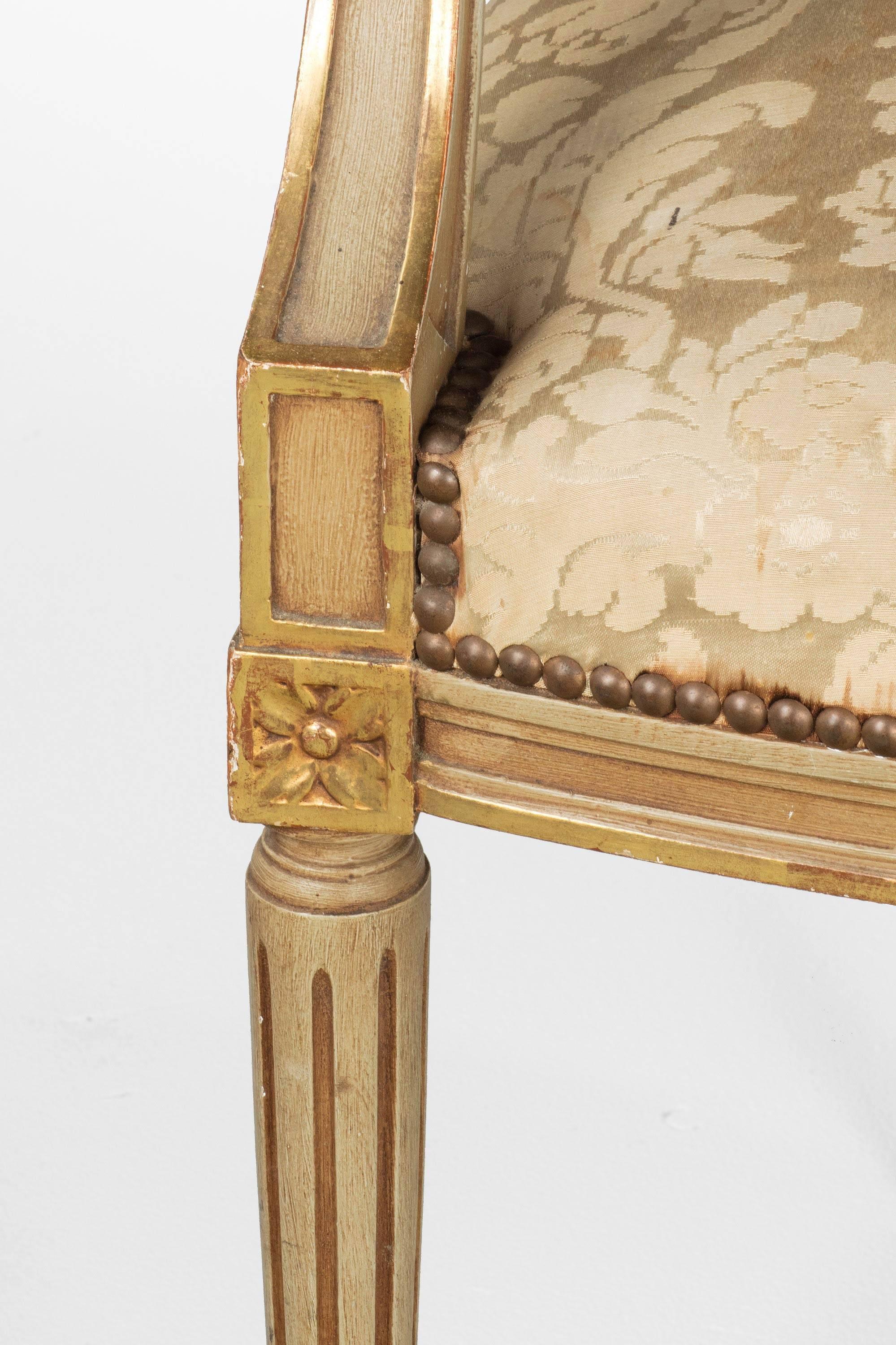 Pair of Early 20th Century French Painted and Parcel-Gilt Elbow Chairs 3