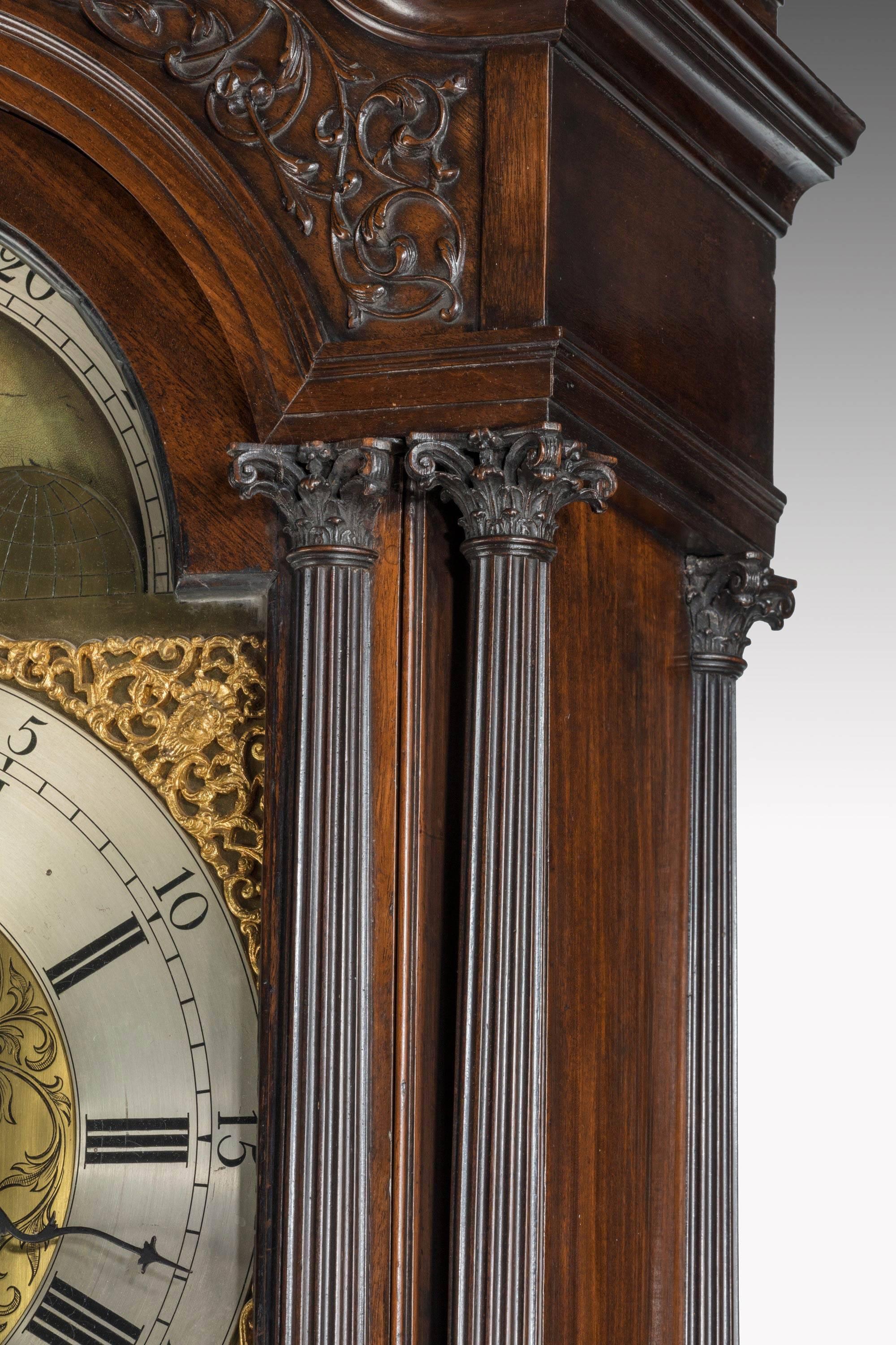 19th Century George III Period Carved Mahogany Longcase Clock by George Monk of Prescot