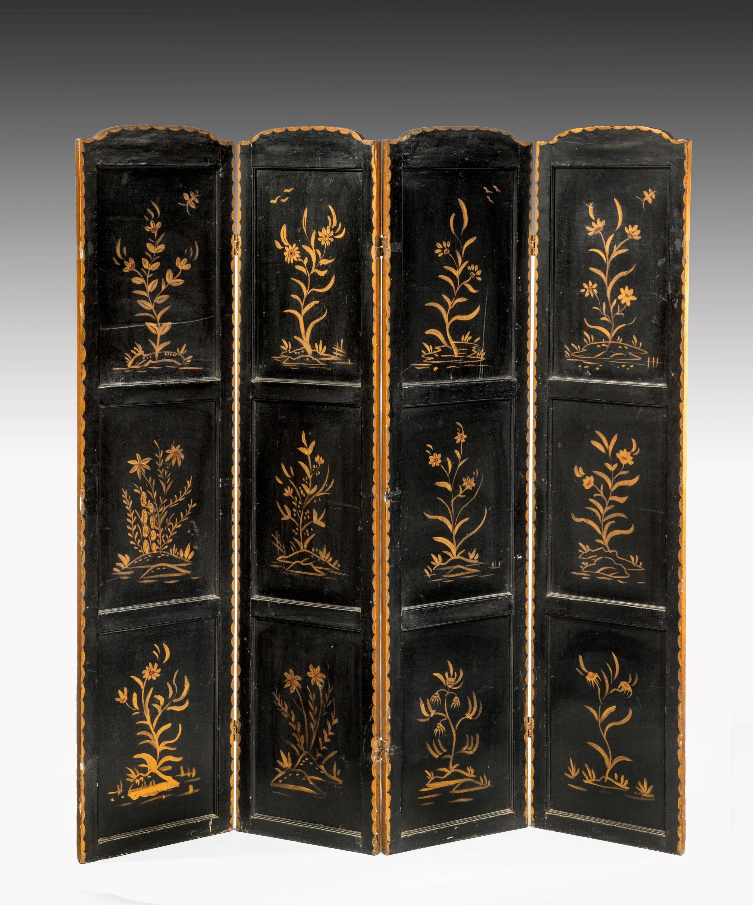 Late 19th Century Oriental Four Fold Lacquered Screen 4
