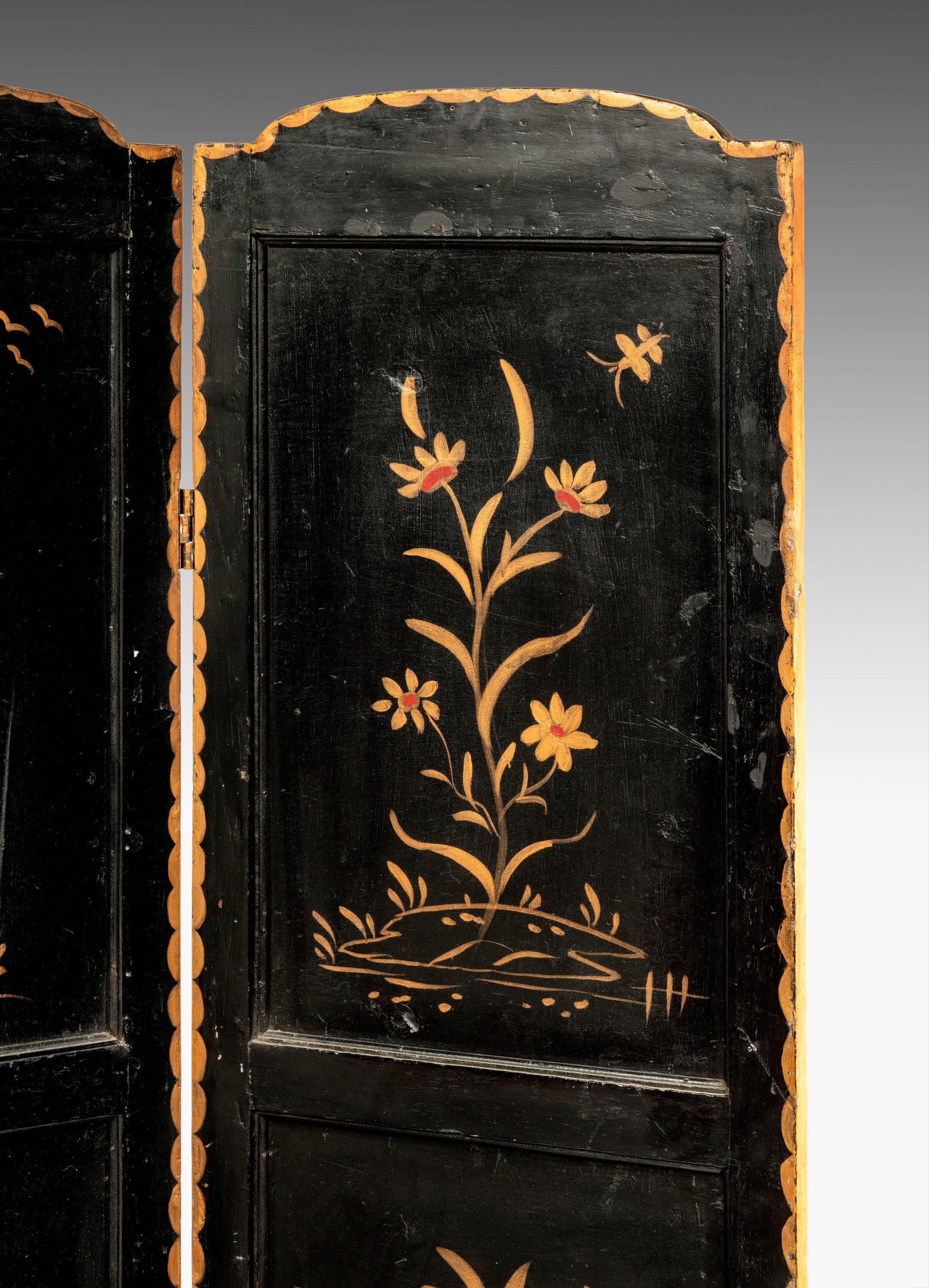 Late 19th Century Oriental Four Fold Lacquered Screen 2